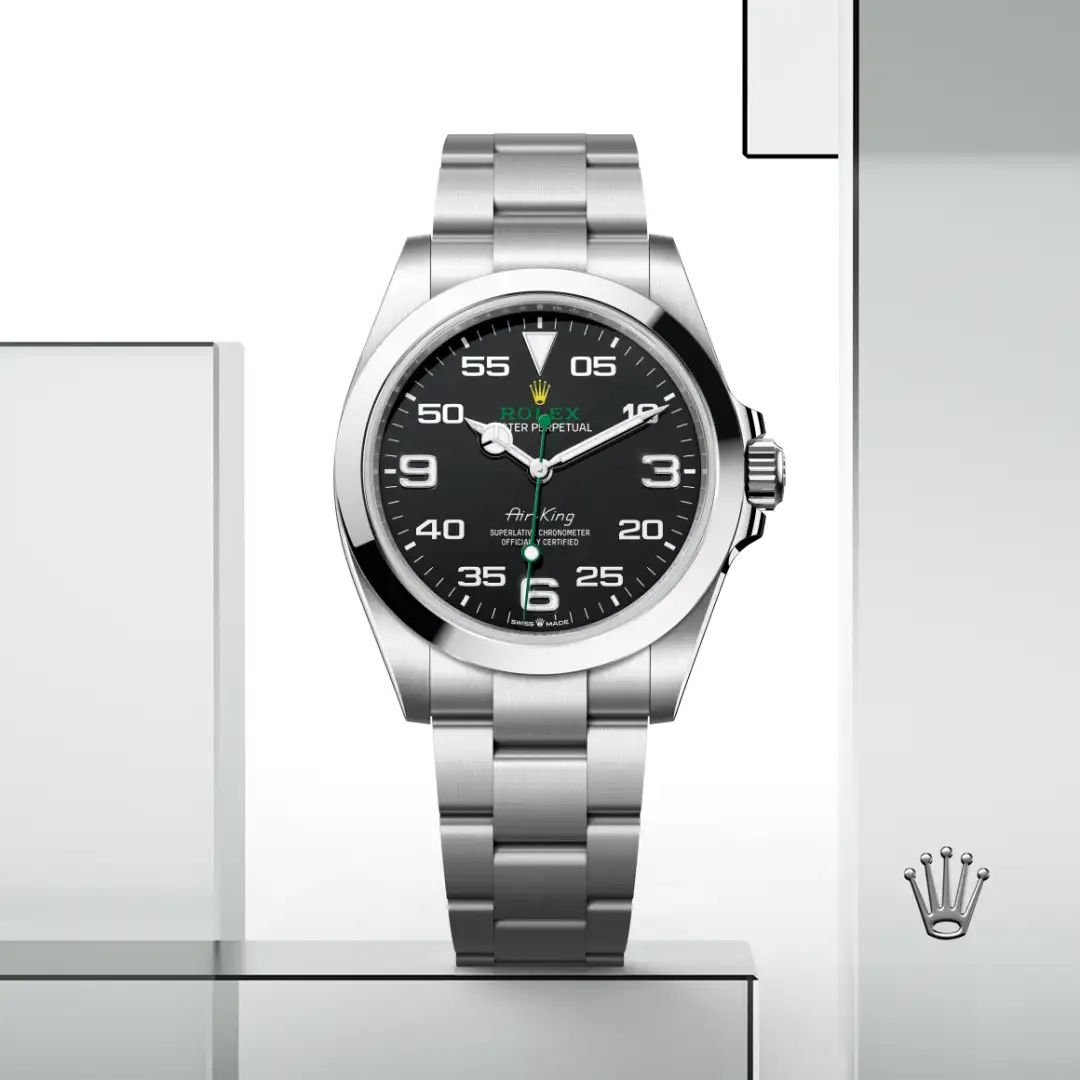 Rolex Air-King in Oystersteelcon “Butterfly mother-of-pearl pavé”, lunetta Domed, bracciale Oystersteel