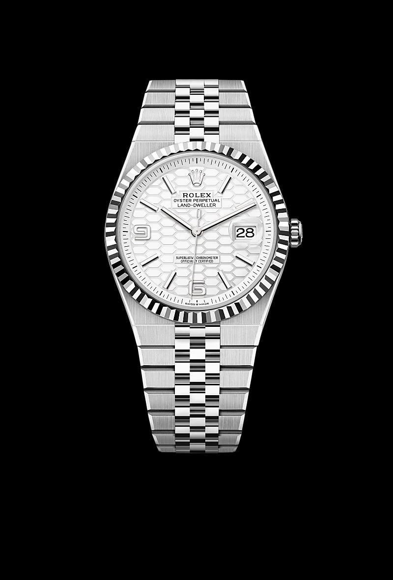 Rolex Land-Dweller 40 in Acciaio Oystersteelcon “Pavé madreperla farfalle”, lunetta Bombata, bracciale Acciaio Oystersteel