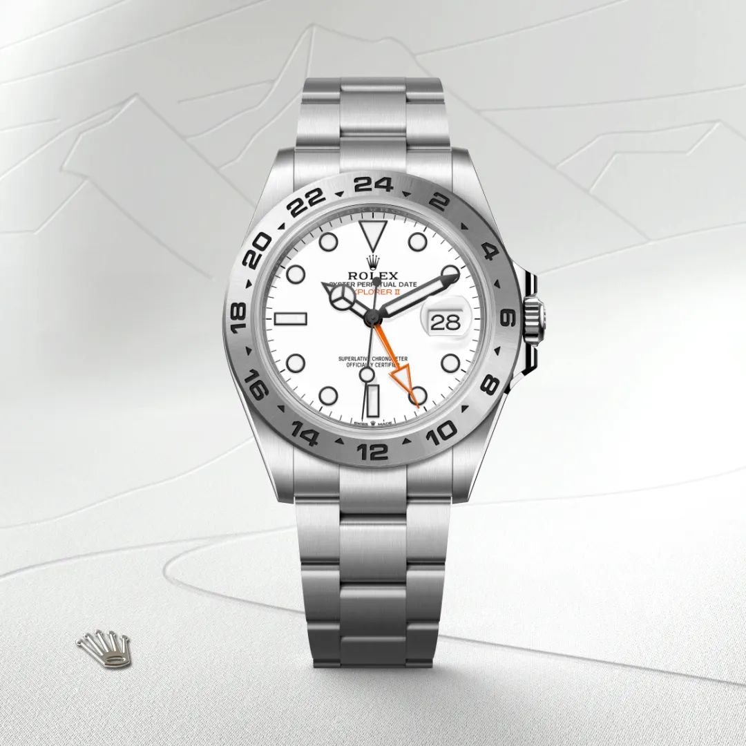Rolex Explorer II in Acciaio Oystersteelcon “Pavé madreperla farfalle”, lunetta Bombata, bracciale Acciaio Oystersteel