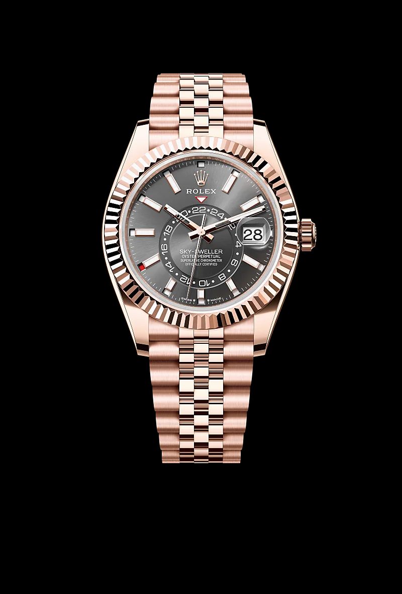 Rolex Sky-Dweller in Oystersteelcon “Butterfly mother-of-pearl pavé”, lunetta Domed, bracciale Oystersteel