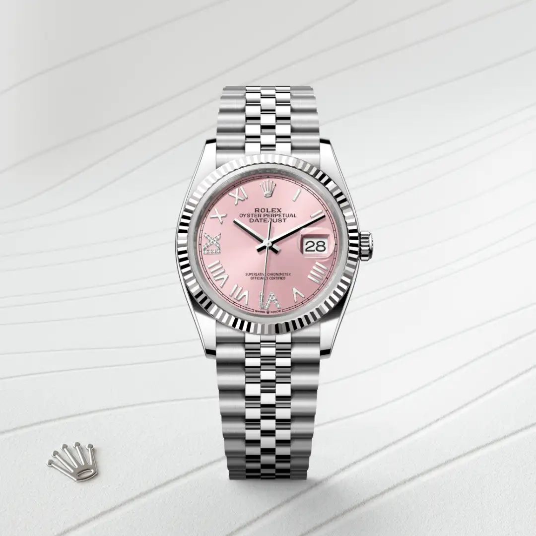 Rolex Datejust 36 in Oystersteelcon “Butterfly mother-of-pearl pavé”, lunetta Domed, bracciale Oystersteel