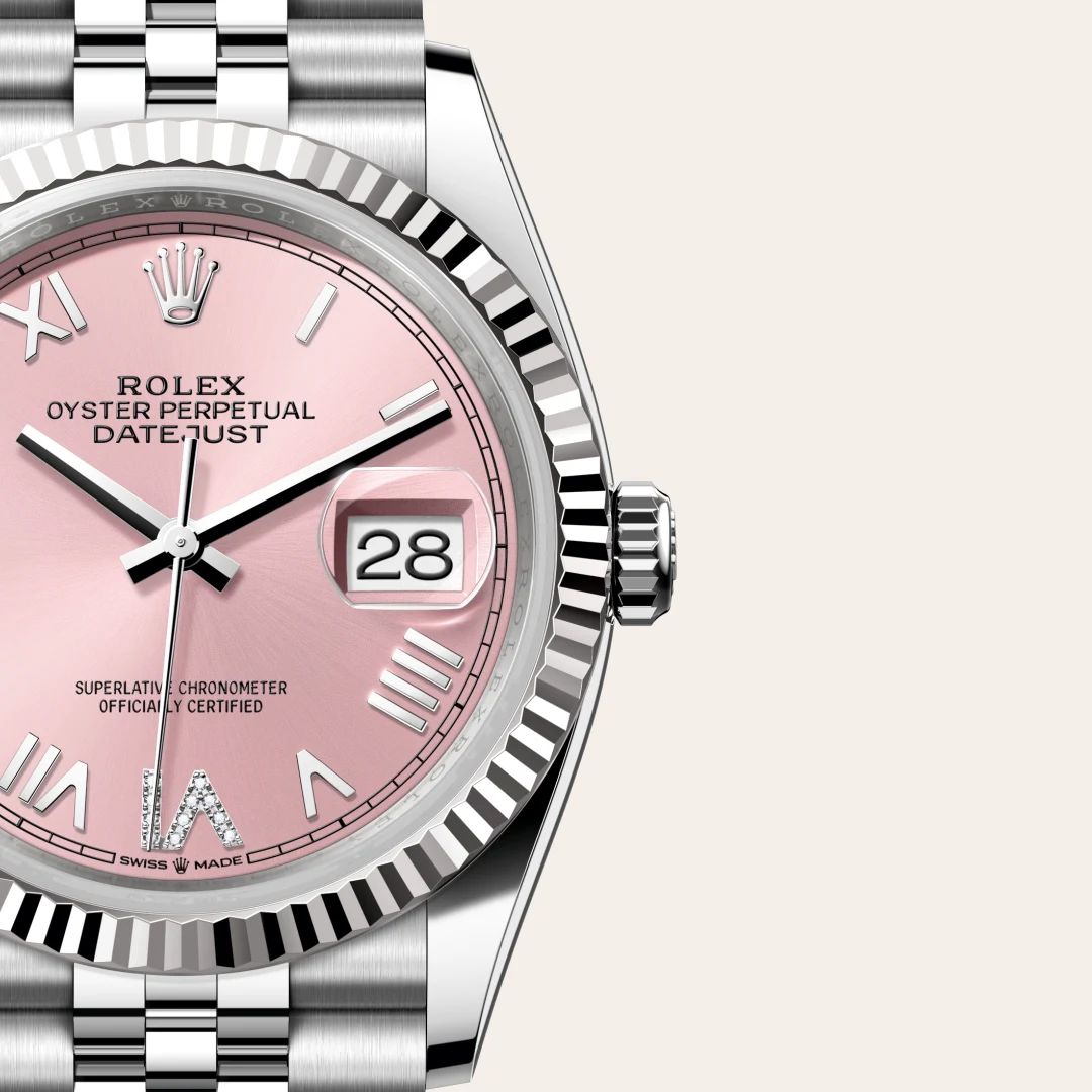 Rolex Datejust 36 in Oystersteelcon “Butterfly mother-of-pearl pavé”, lunetta Domed, bracciale Oystersteel