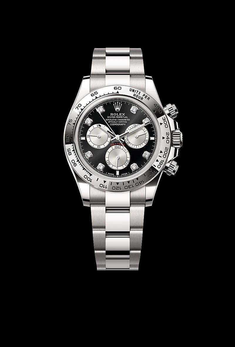 Rolex Cosmograph Daytona in Acciaio Oystersteelcon “Pavé madreperla farfalle”, lunetta Bombata, bracciale Acciaio Oystersteel