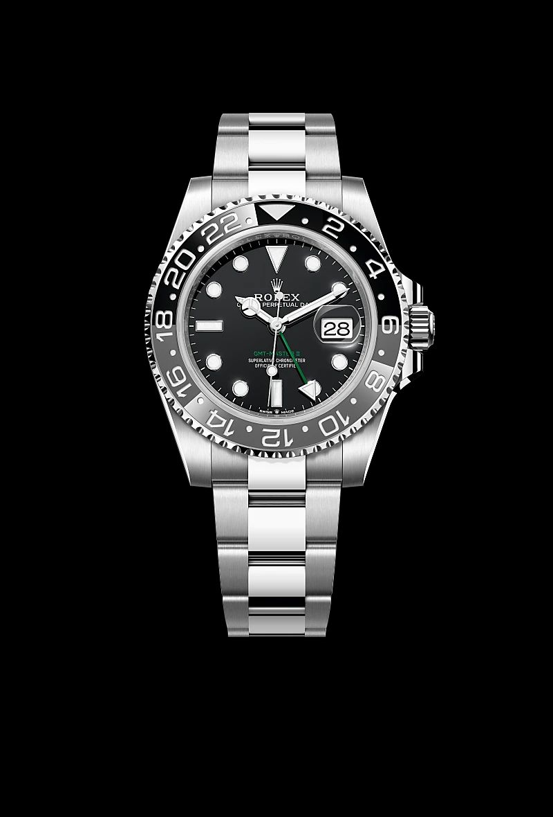 Rolex GMT-Master II in Oystersteelcon “Butterfly mother-of-pearl pavé”, lunetta Domed, bracciale Oystersteel