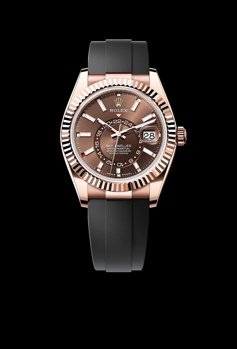 Rolex Sky-Dweller in Acciaio Oystersteelcon “Pavé madreperla farfalle”, lunetta Bombata, bracciale Acciaio Oystersteel