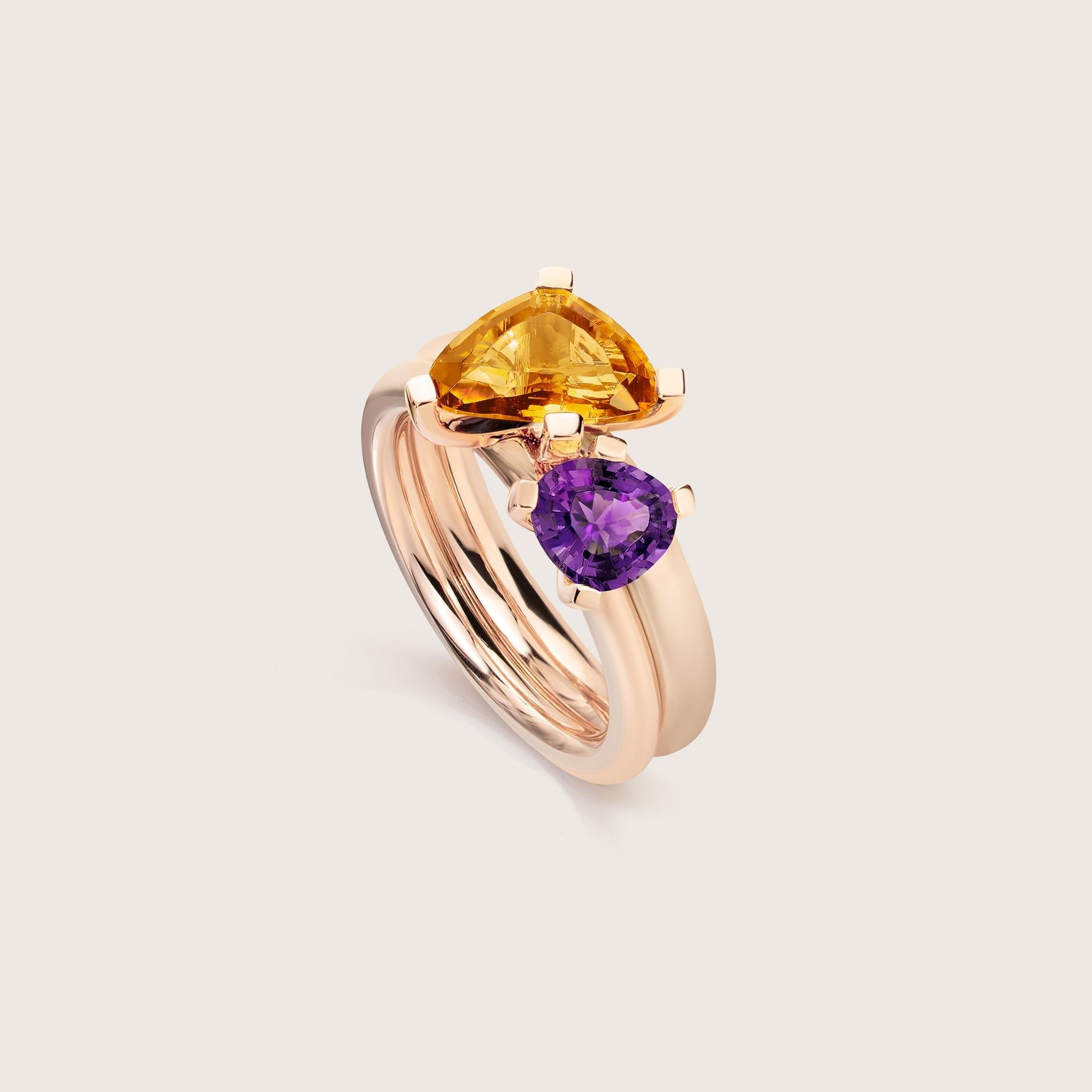 ASTRUA Anello Aquiloni, Oro Rosa, Citrino, Ametista  AQ15CITAM.SXS