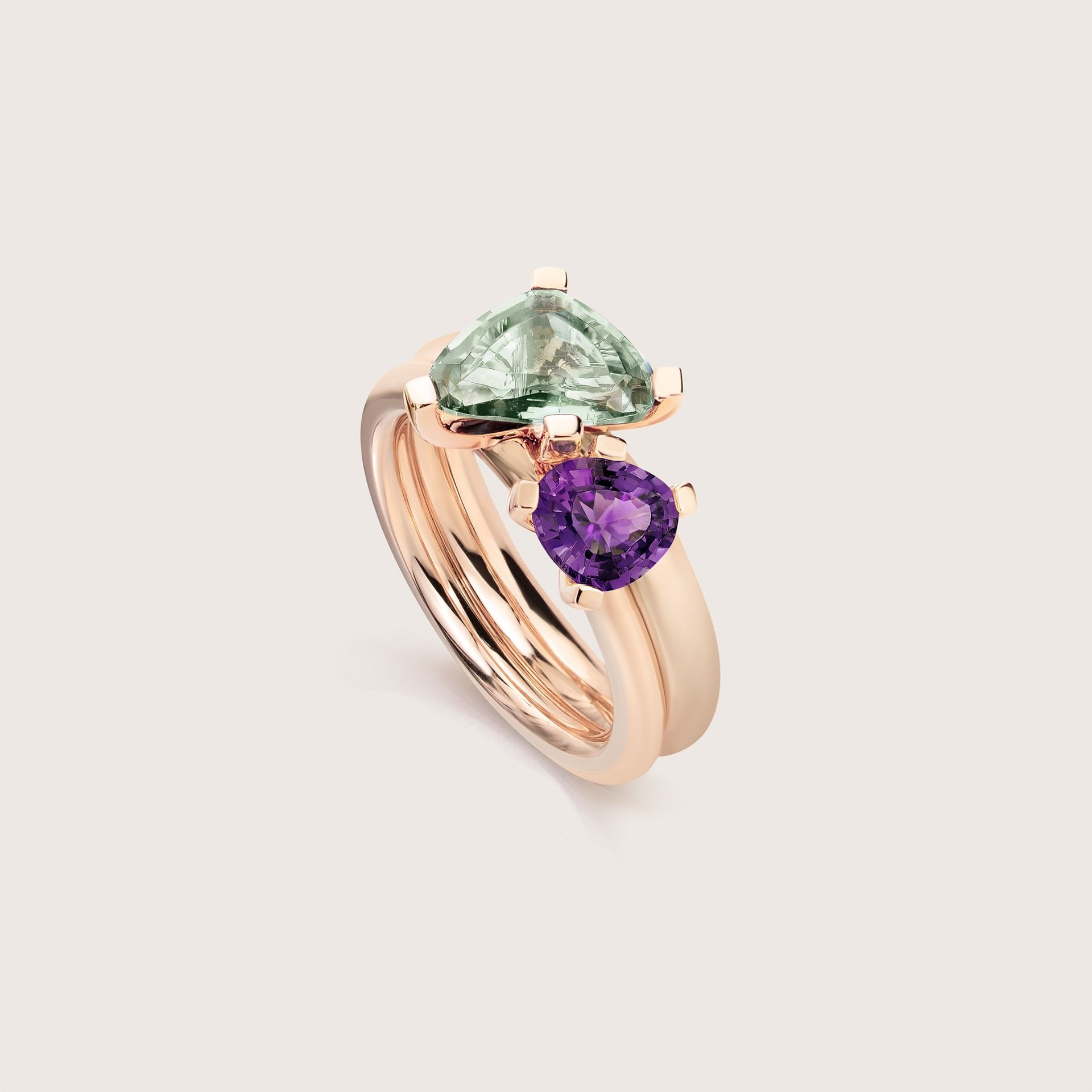 ASTRUA Anello Aquiloni, Oro Rosa, Prasiolite, Ametista  AQ15PRAAM.SXS