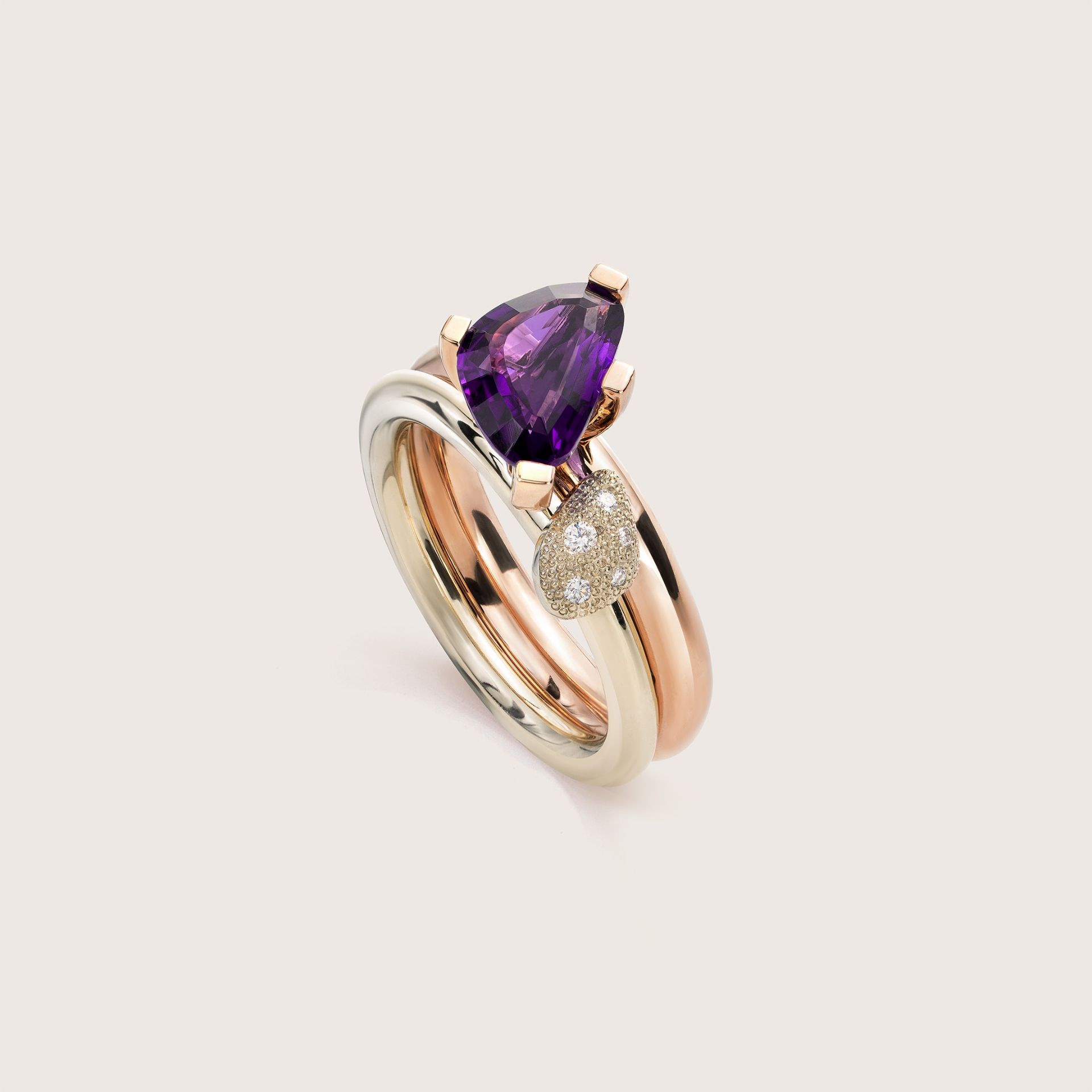 ASTRUA Anello Aquiloni, Oro Rosa, Oro Bianco, Diamanti, Ametista  AQ15AM9PD.SXS