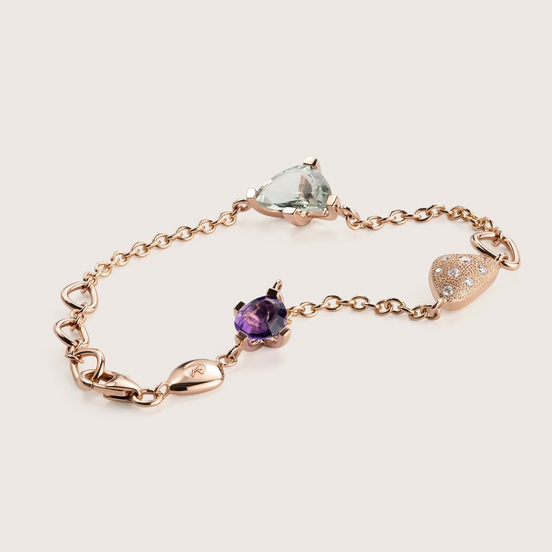 ASTRUA Bracciale Aquiloni, Oro Rosa, Diamanti, Ametista, Prasiolite  AQ85-1PD2SP-1