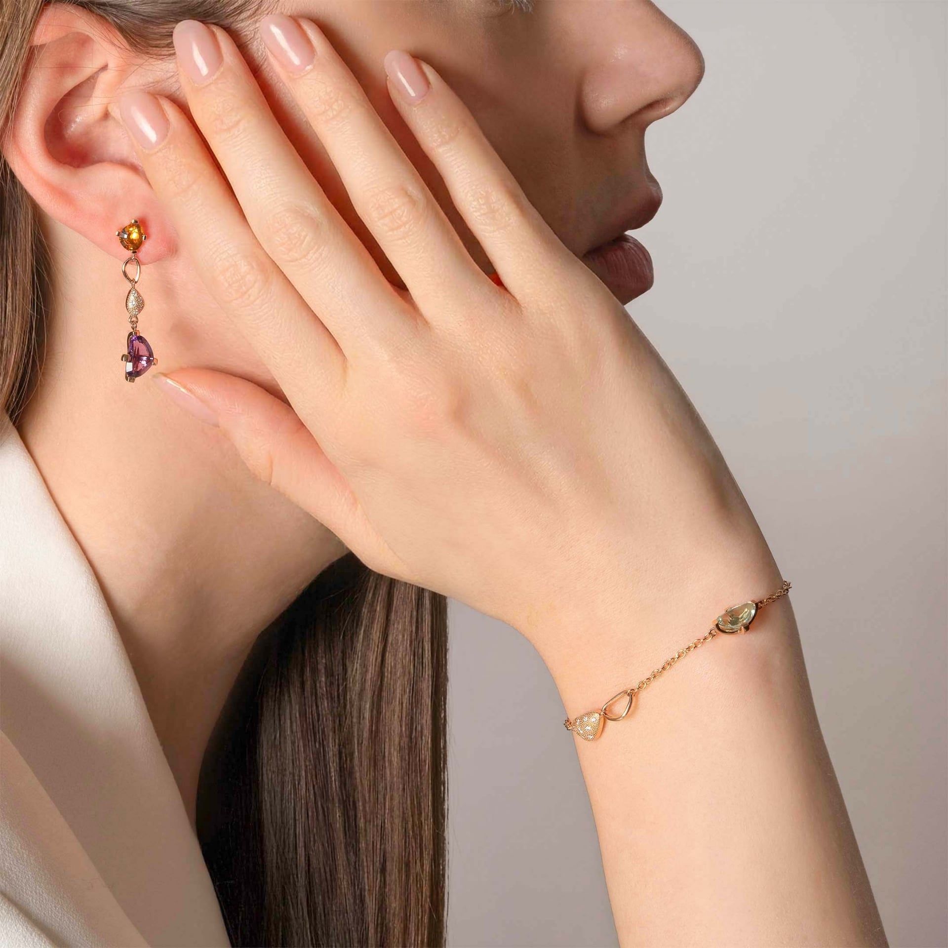 ASTRUA Bracciale Aquiloni, Oro Rosa, Diamanti, Ametista, Prasiolite  AQ85-1PD2SP-1