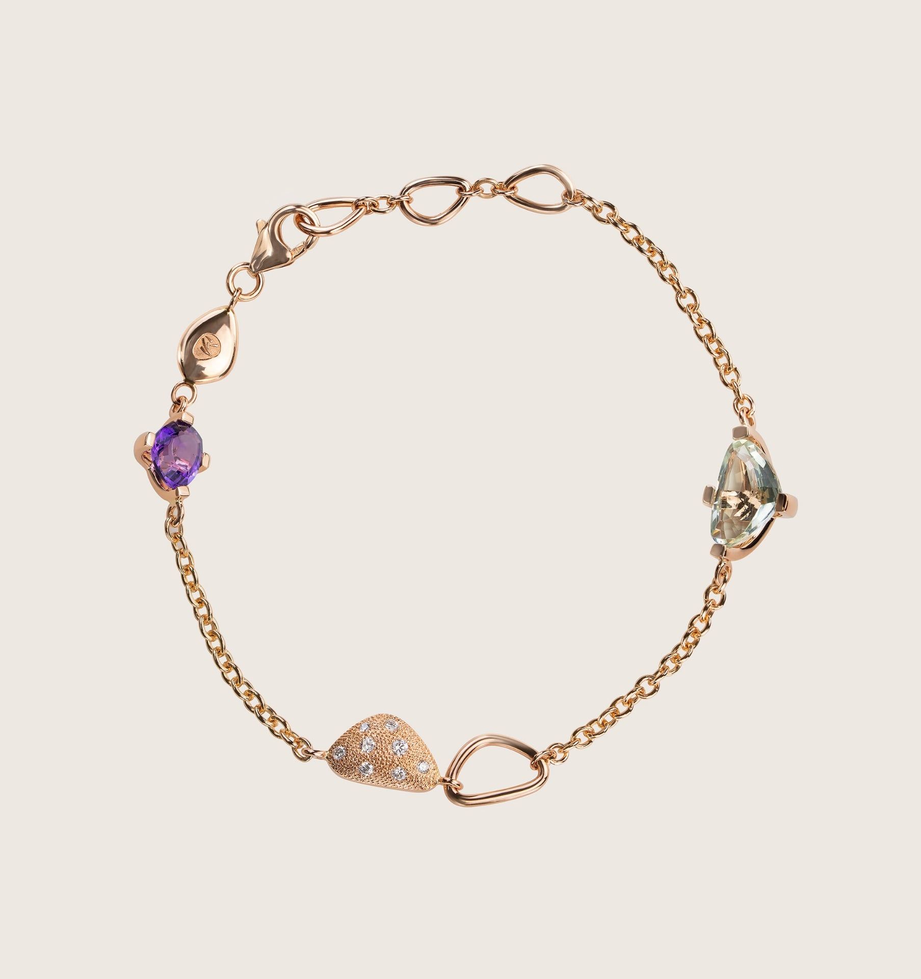 ASTRUA Bracciale Aquiloni, Oro Rosa, Diamanti, Ametista, Prasiolite  AQ85-1PD2SP-1