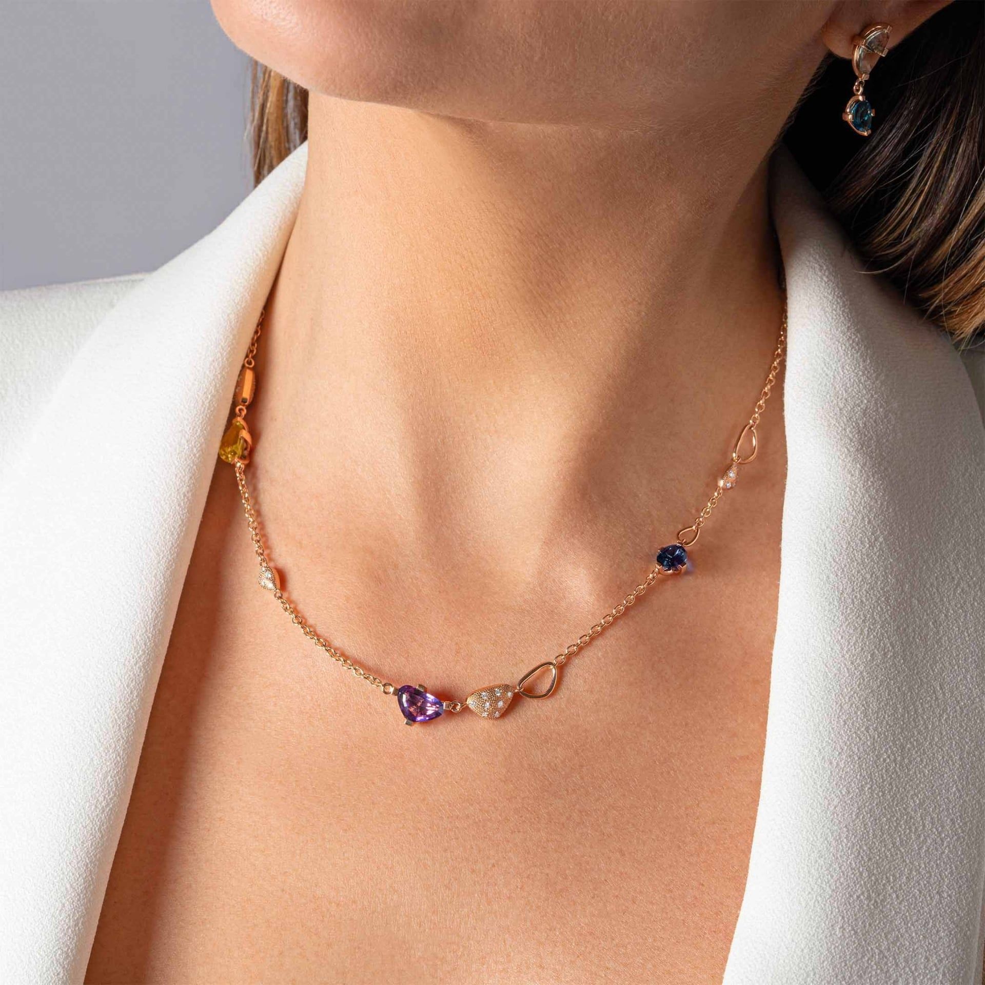 ASTRUA Collana Aquiloni, Oro Rosa, Diamanti, Semipreziosi  AQ65-6PD6SP.40-2