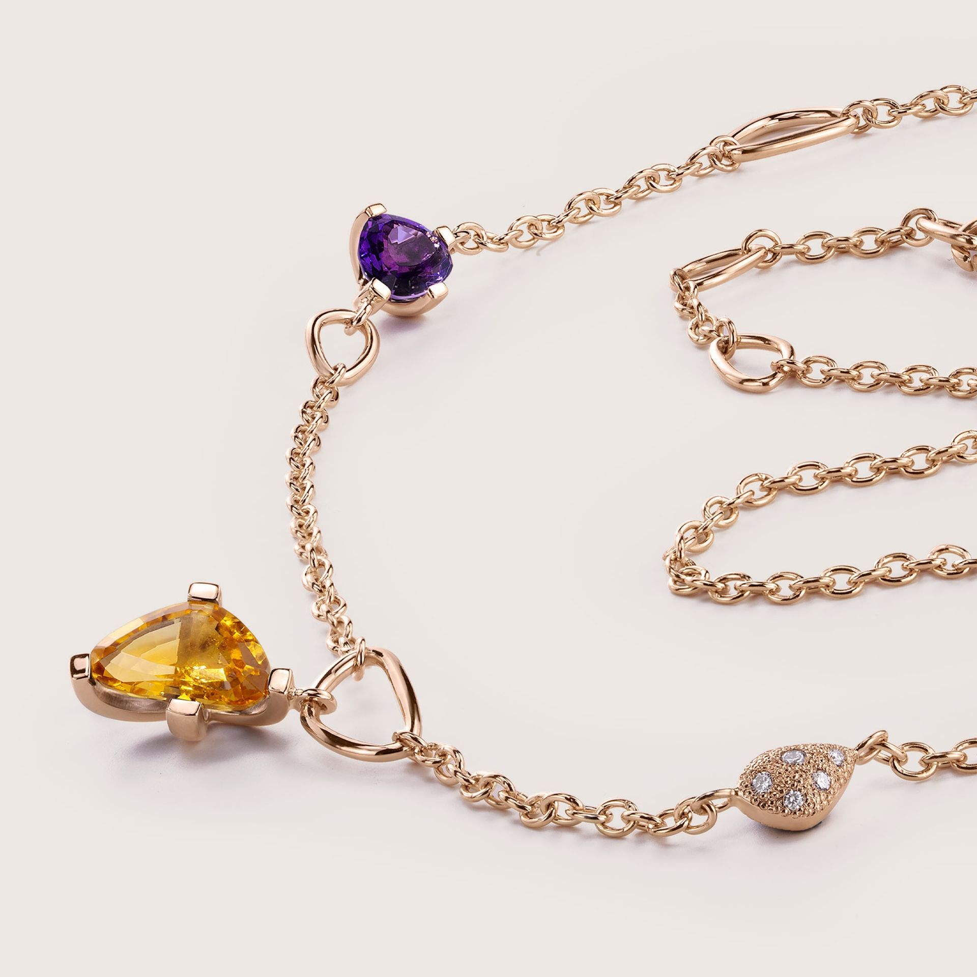 ASTRUA Collana Aquiloni, Oro Rosa, Diamanti, Semipreziosi  AQ65-1PD3SP.40-2