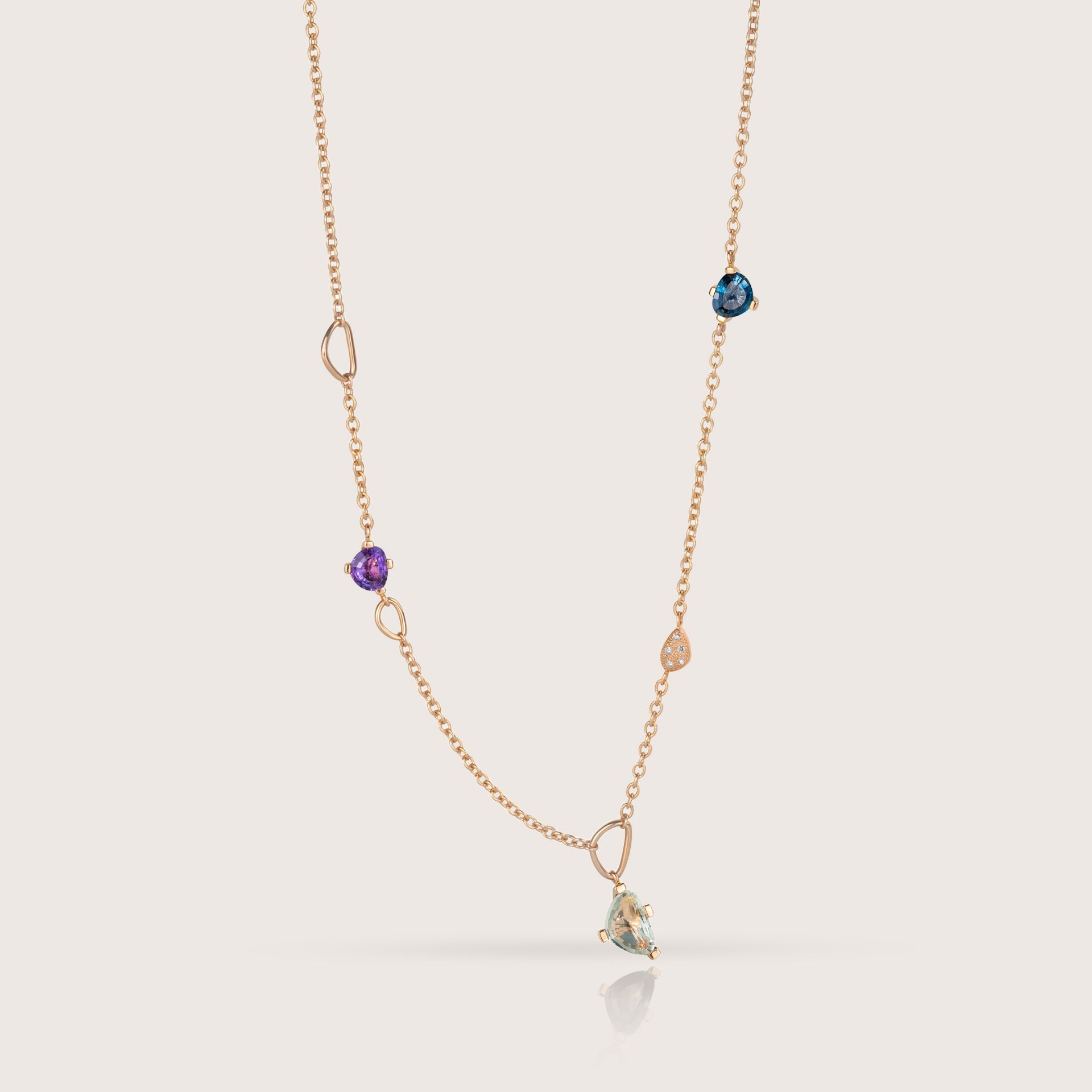 ASTRUA Collana Aquiloni, Oro Rosa, Diamanti, Semipreziosi  AQ65-1PD3SP.40-3