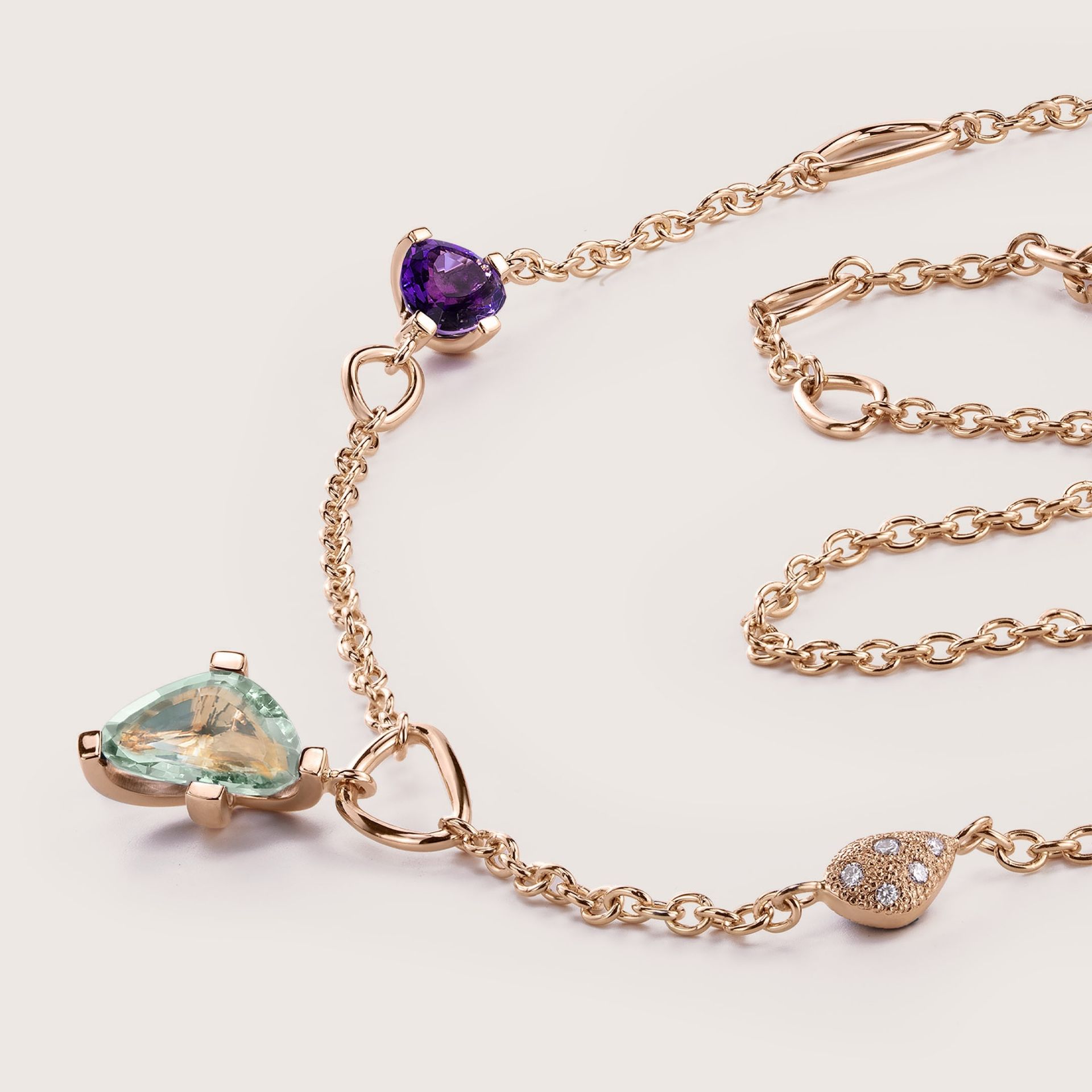 ASTRUA Collana Aquiloni, Oro Rosa, Diamanti, Semipreziosi  AQ65-1PD3SP.40-3