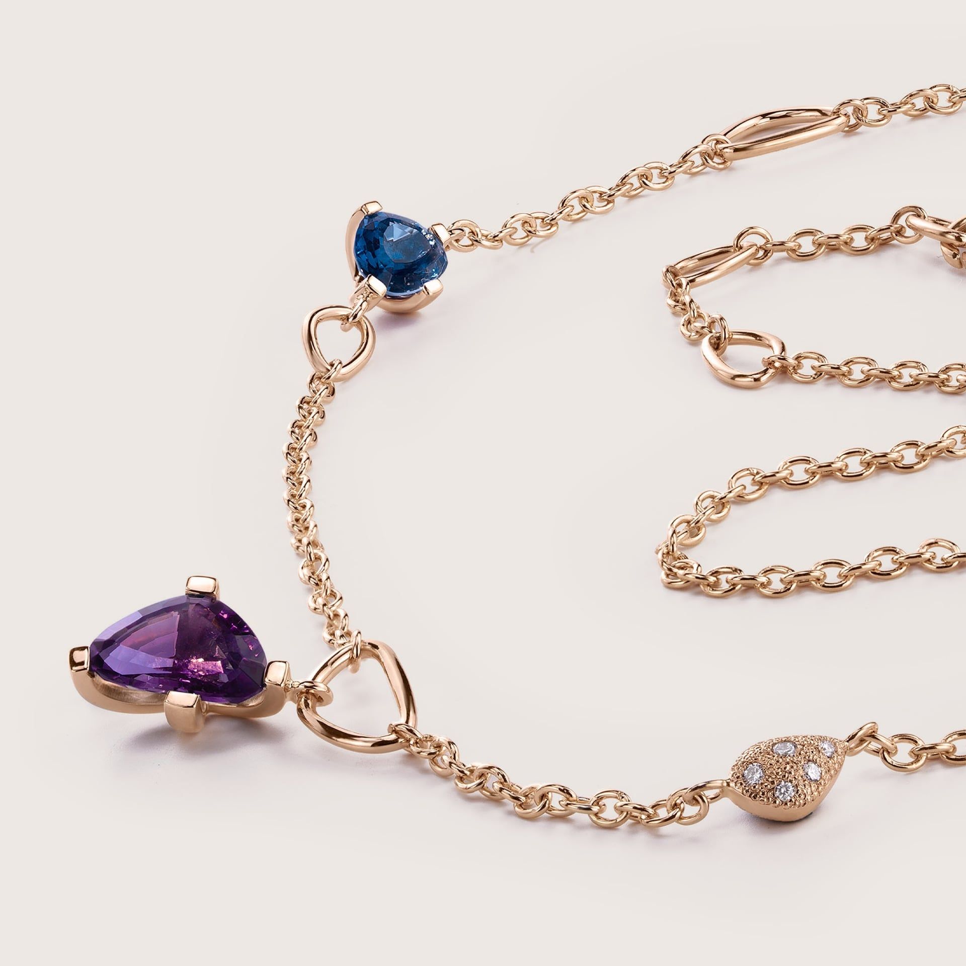 ASTRUA Collana Aquiloni, Oro Rosa, Diamanti, Semipreziosi  AQ65-1PD3SP.40-4