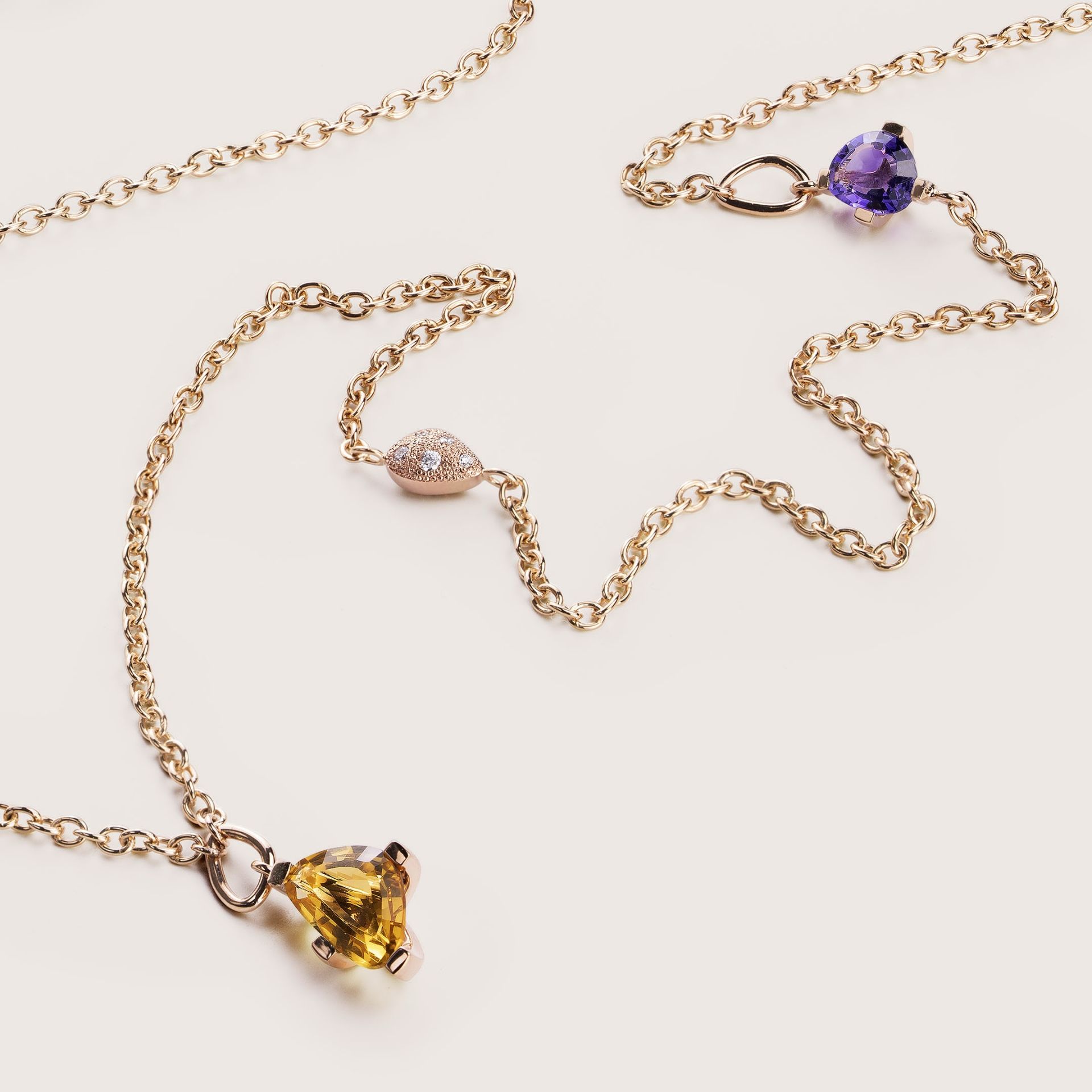ASTRUA Collana Aquiloni, Oro Rosa, Diamanti, Semipreziosi  AQ65-5PD4SP.80-1