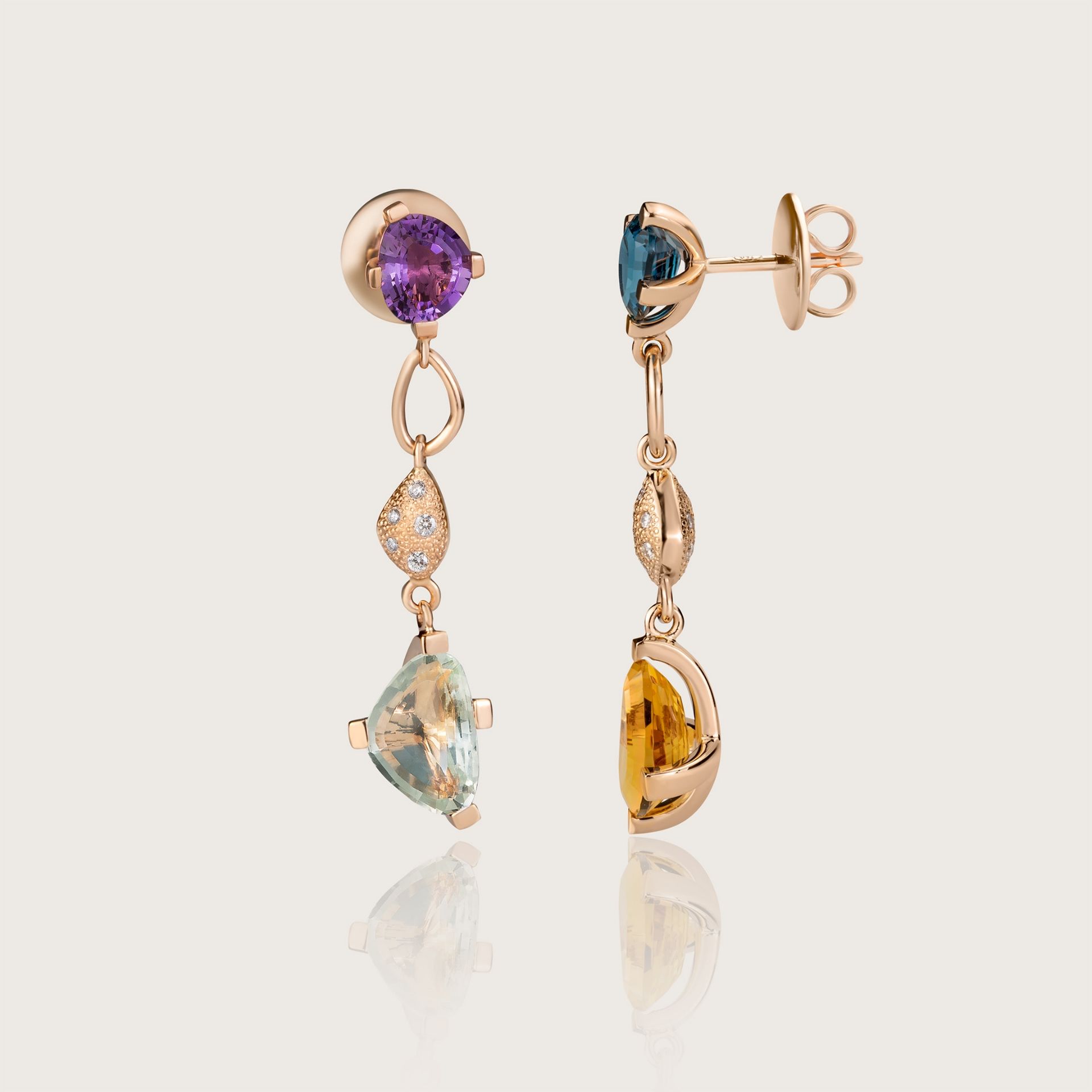 ASTRUA Orecchini Aquiloni, Oro Rosa, Diamanti, Semipreziosi  AQ25-2PD4SP-2