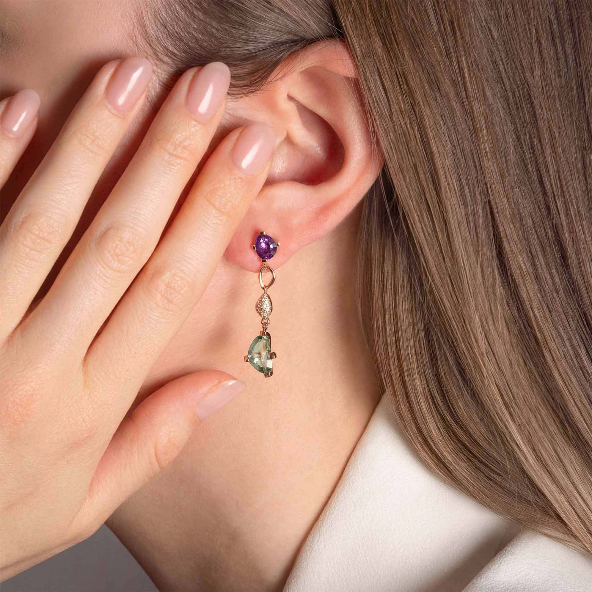 ASTRUA Orecchini Aquiloni, Oro Rosa, Diamanti, Semipreziosi  AQ25-2PD4SP-2