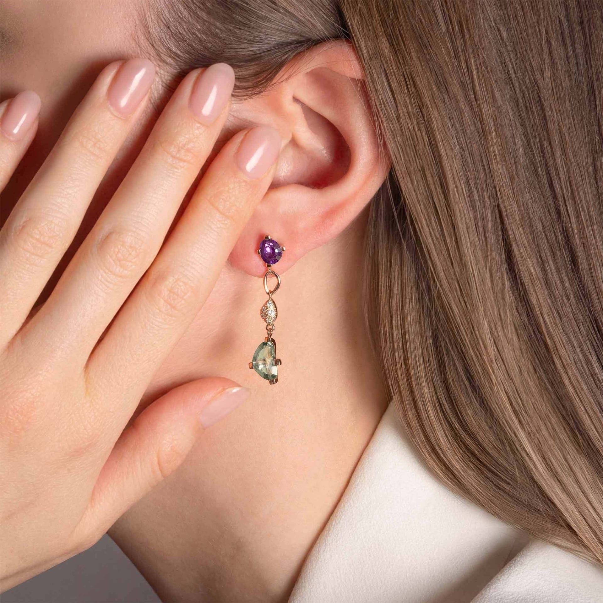 ASTRUA Orecchini Aquiloni, Oro Rosa, Diamanti, Semipreziosi  AQ25-2PD4SP-2