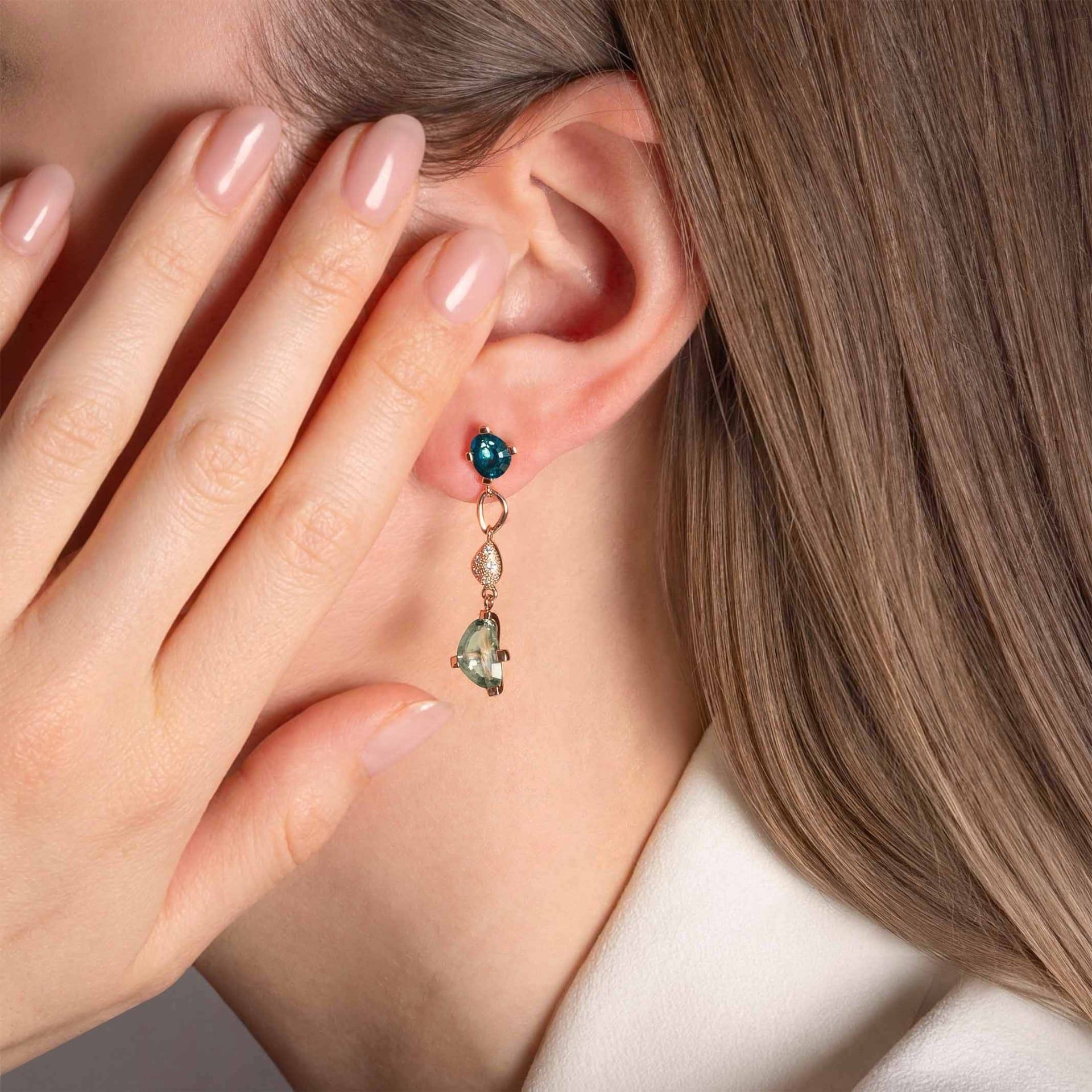 ASTRUA Orecchini Aquiloni, Oro Rosa, Diamanti, Semipreziosi  AQ25-2PD4SP-3