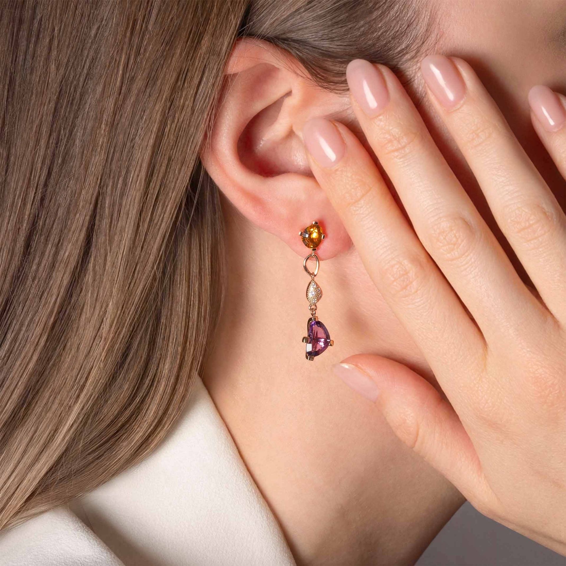 ASTRUA Orecchini Aquiloni, Oro Rosa, Diamanti, Semipreziosi  AQ25-2PD4SP-3