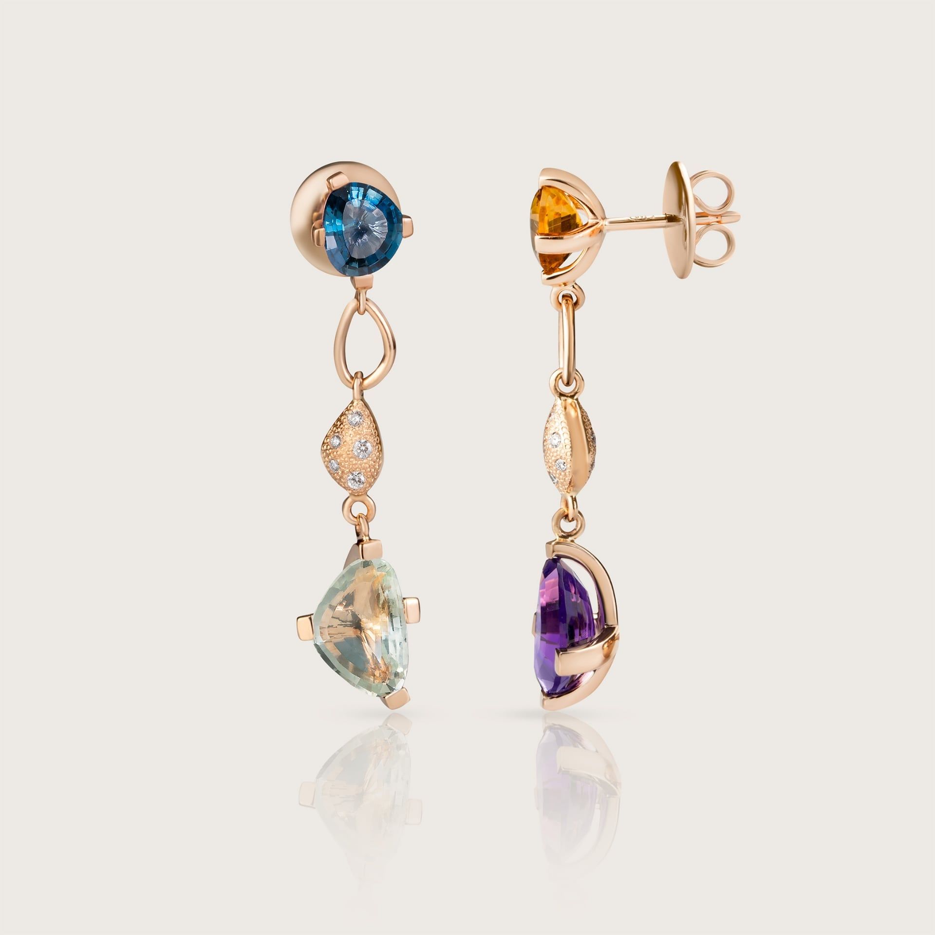 ASTRUA Orecchini Aquiloni, Oro Rosa, Diamanti, Semipreziosi  AQ25-2PD4SP-3