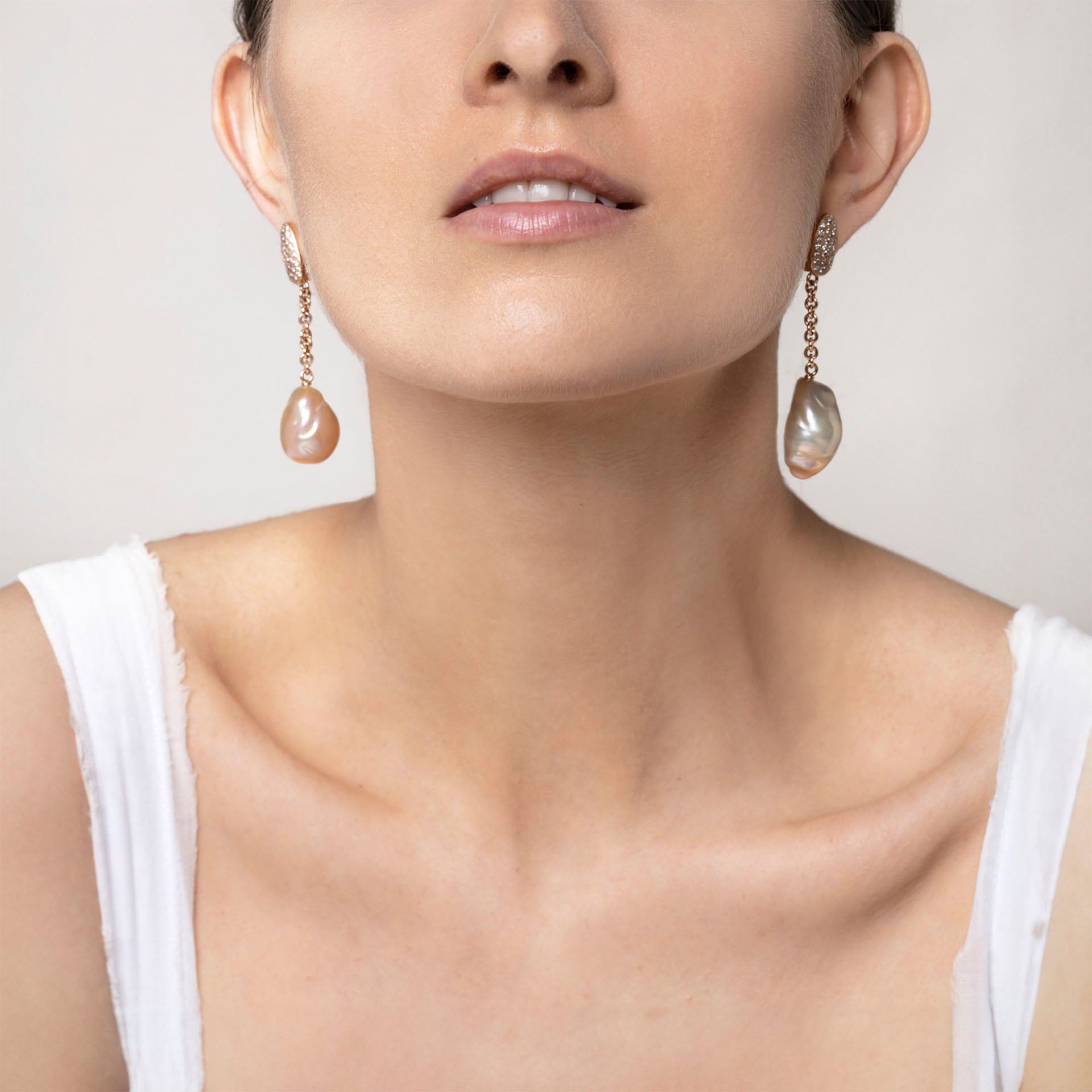 ASTRUA Orecchini Diva, Oro Rosa, Perle, Diamanti  DI25PD-2PBAR