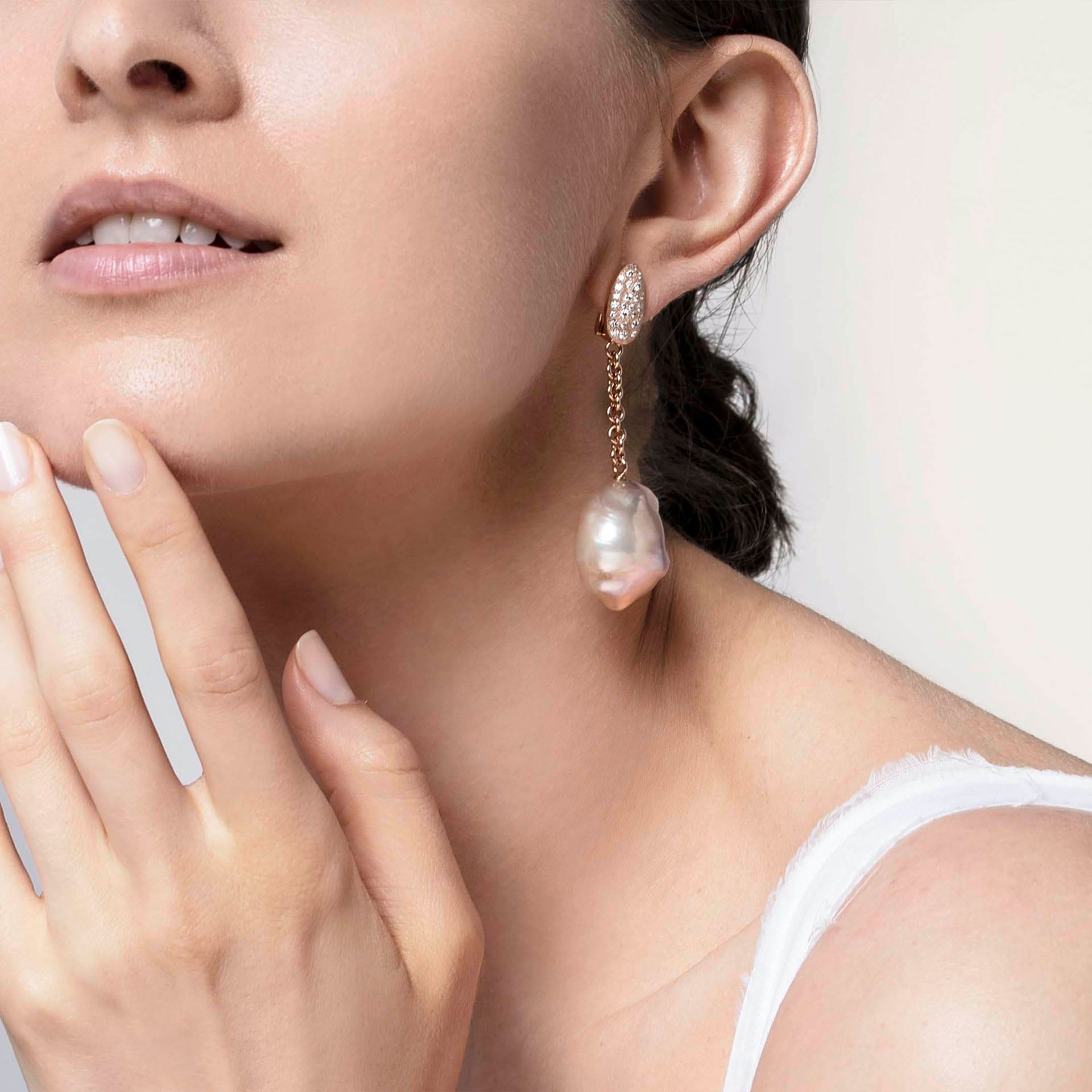 ASTRUA Orecchini Diva, Oro Rosa, Perle, Diamanti  DI25PD-2PBAR