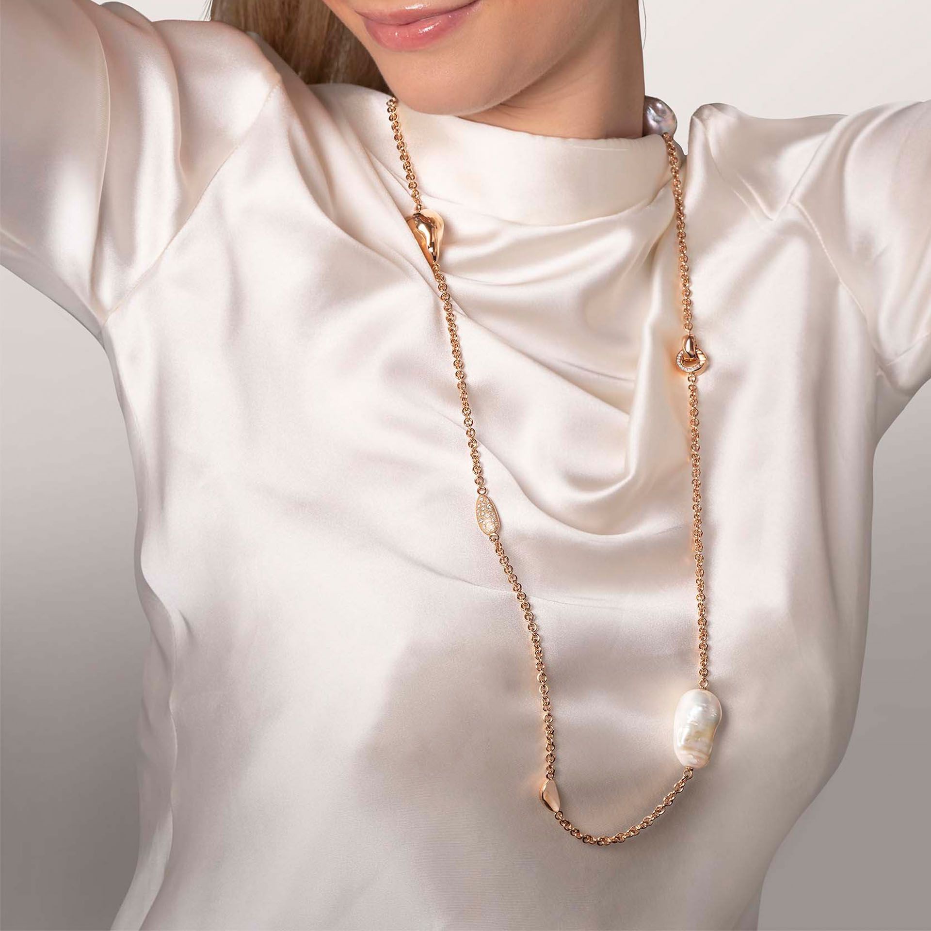 ASTRUA Collana Diva, Oro Rosa, Perle, Diamanti  DI65DLPD-1P52PBAR.80
