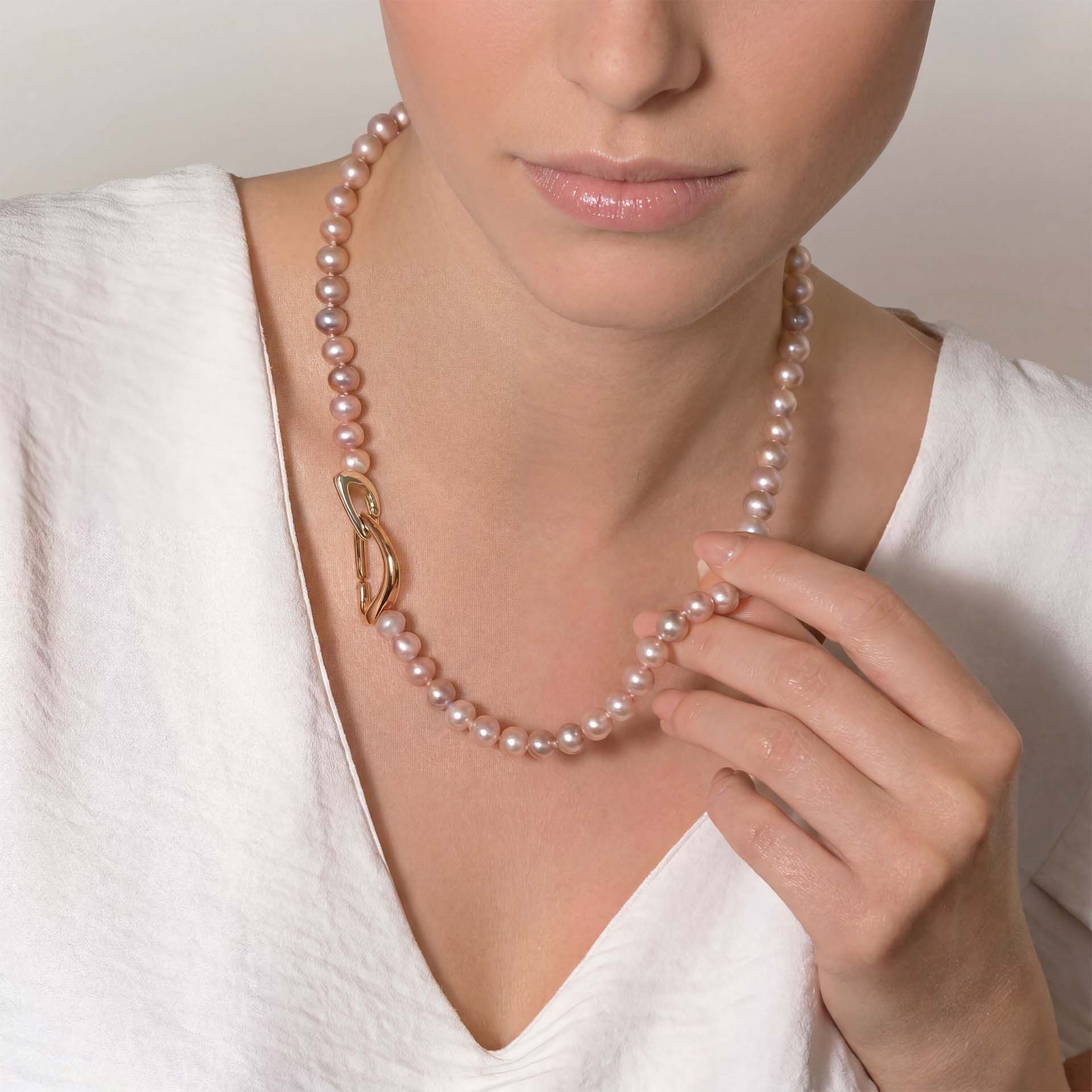 ASTRUA Collana Diva, Perle Freshwater, Oro Rosa e Oro Bianco  DI6599KT-PFWV7-7,5