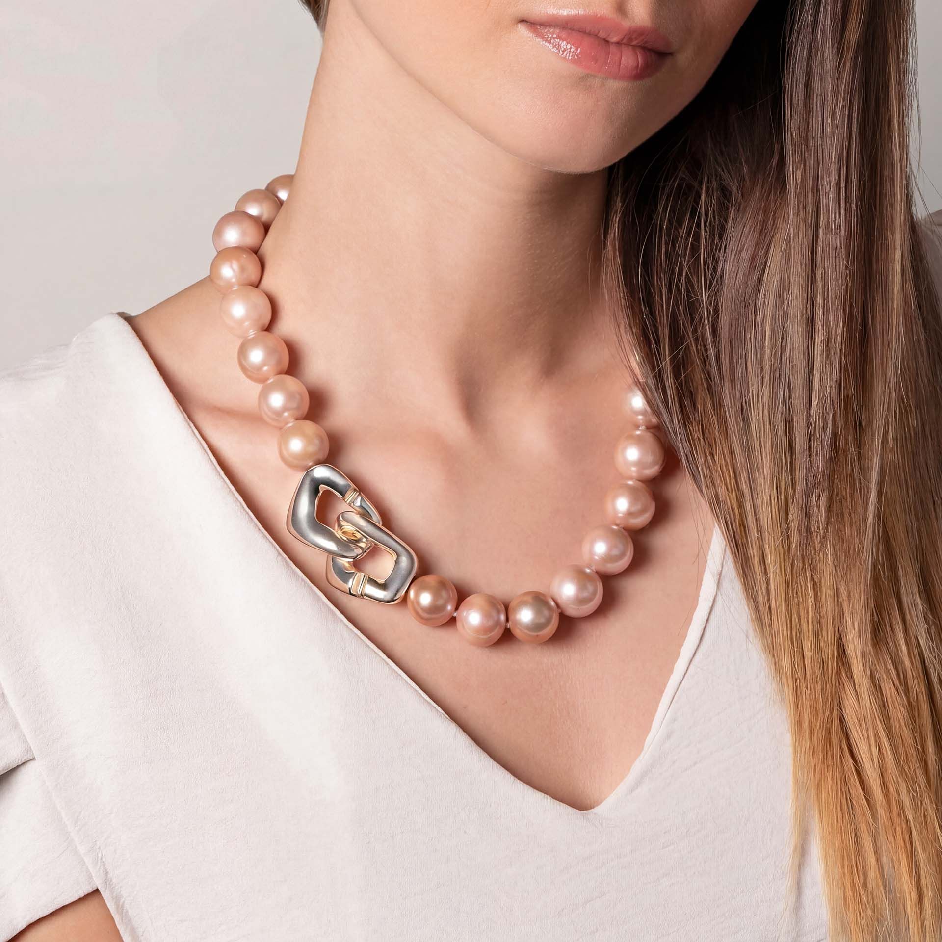 ASTRUA Collana Diva, Perle Freshwater, Oro Bianco  DI699KTGRO-PFWMC12-15