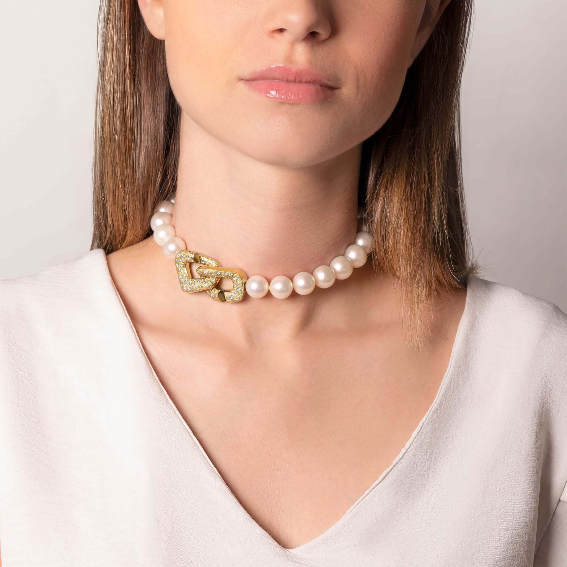ASTRUA Collana Diva, Perle Freshwater, Oro Giallo Pavè  DI689KTGROPAUSCH12-14
