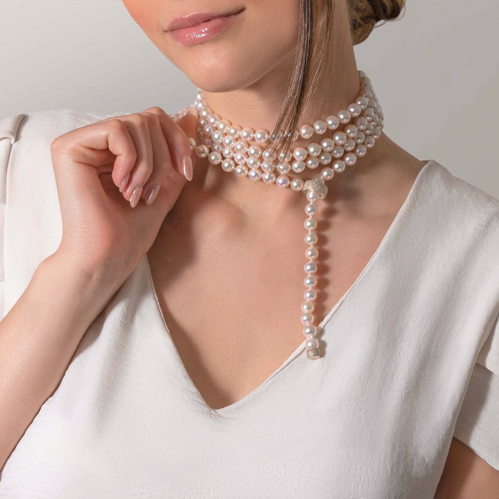 ASTRUA Collana Diva, Perle Akoya, Oro Bianco, Diamanti  DI69MORPD-P3AK8-8,5