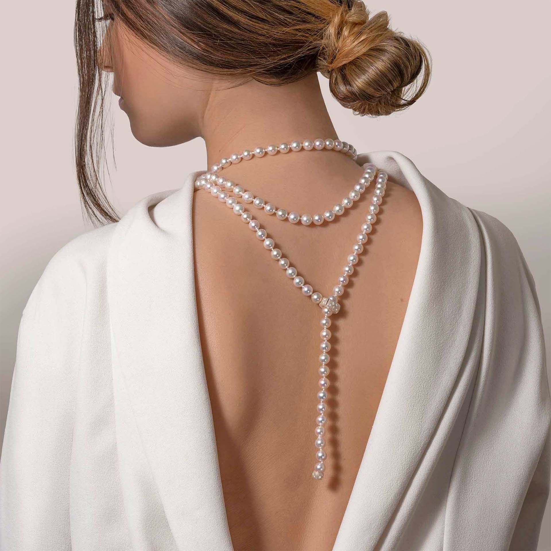 ASTRUA Collana Diva, Perle Akoya, Oro Bianco, Diamanti  DI69MORPD-P3AK8-8,5