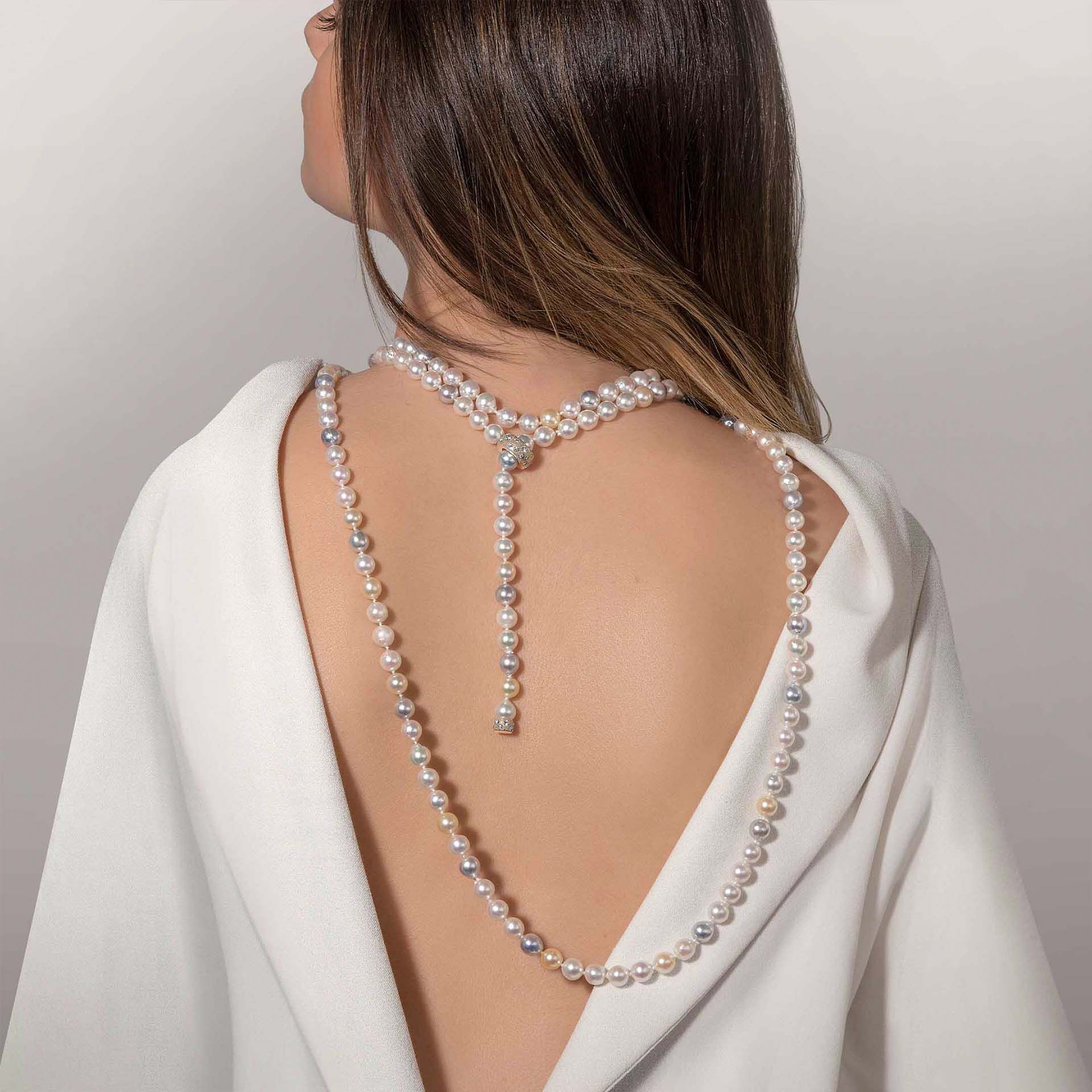 ASTRUA Collana Diva, Perle Akoya, Oro Bianco, Diamanti  DI69KTMORPD-P4AK8,5-9