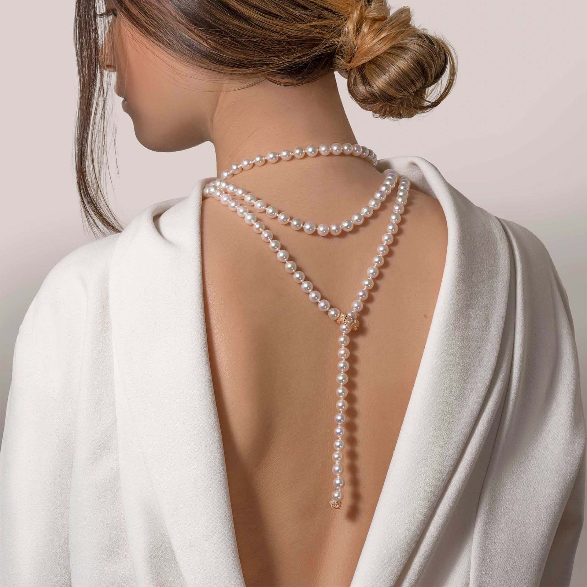 ASTRUA Collana Diva, Perle Akoya, Oro Rosa, Diamanti  DI65MORPD-P3AK7-7,5