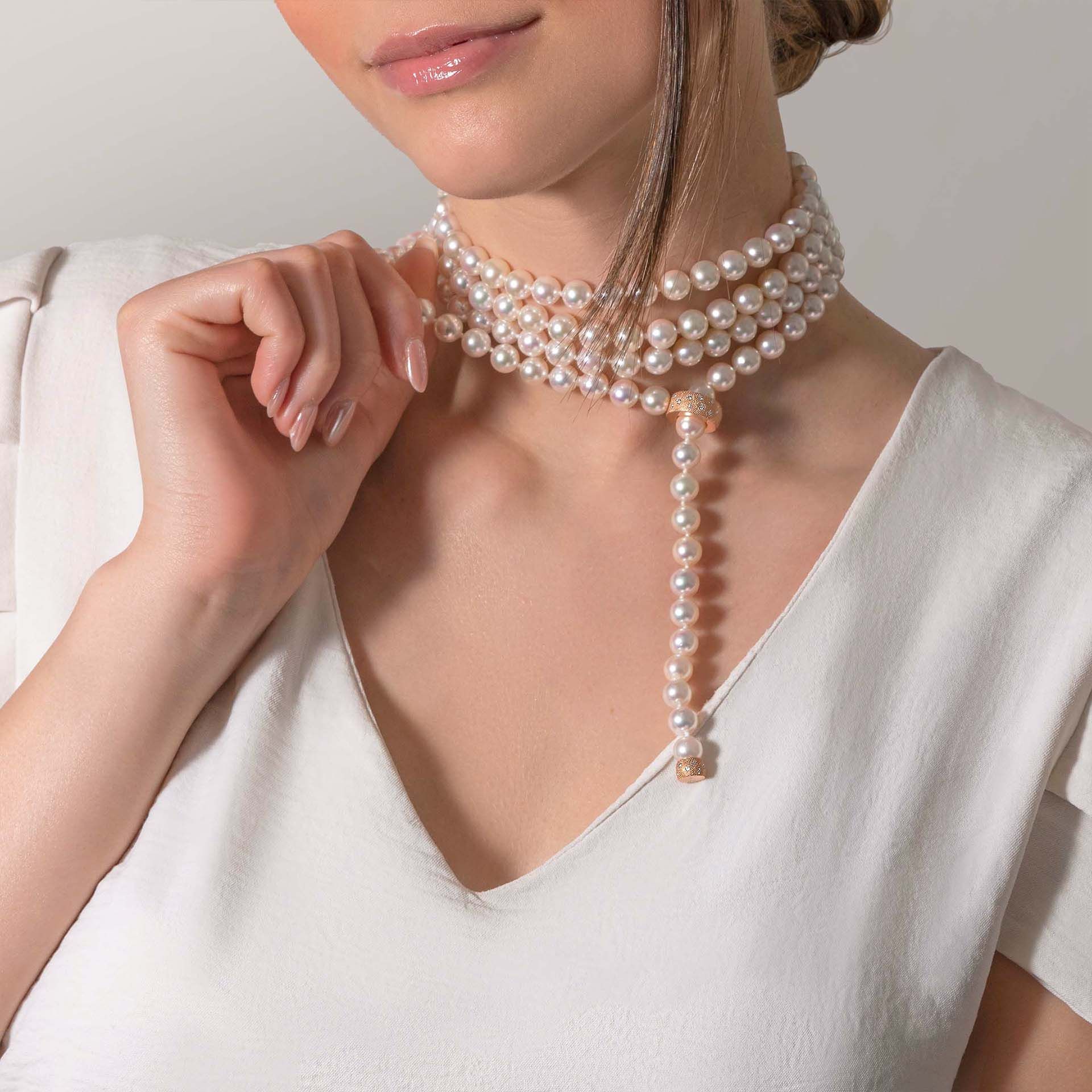 ASTRUA Collana Diva, Perle Akoya, Oro Rosa, Diamanti  DI65MORPD-P3AK7-7,5