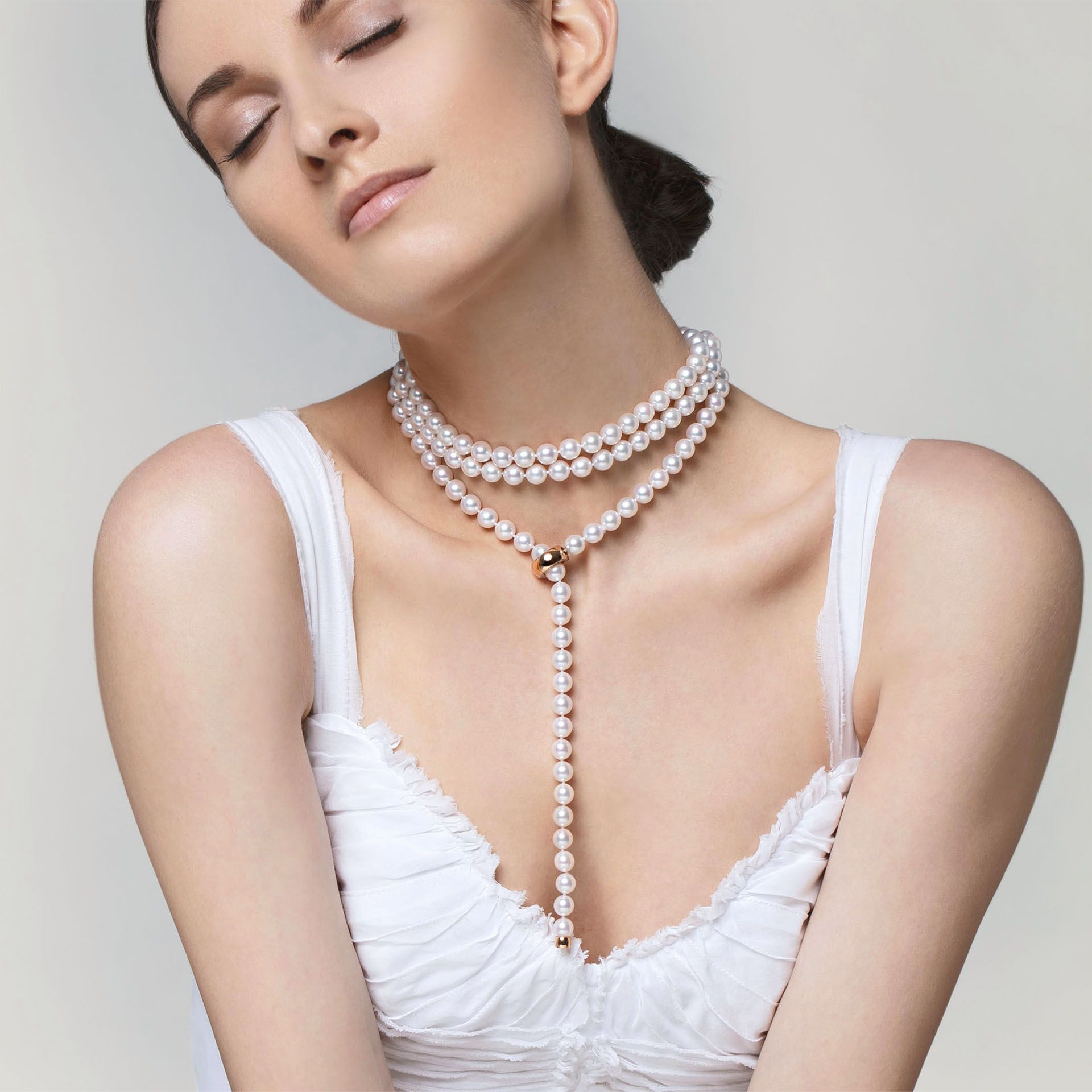 ASTRUA Collana Diva, Perle Akoya, Oro Bianco, Oro Rosa, Diamanti  1459DL-P3.8,5