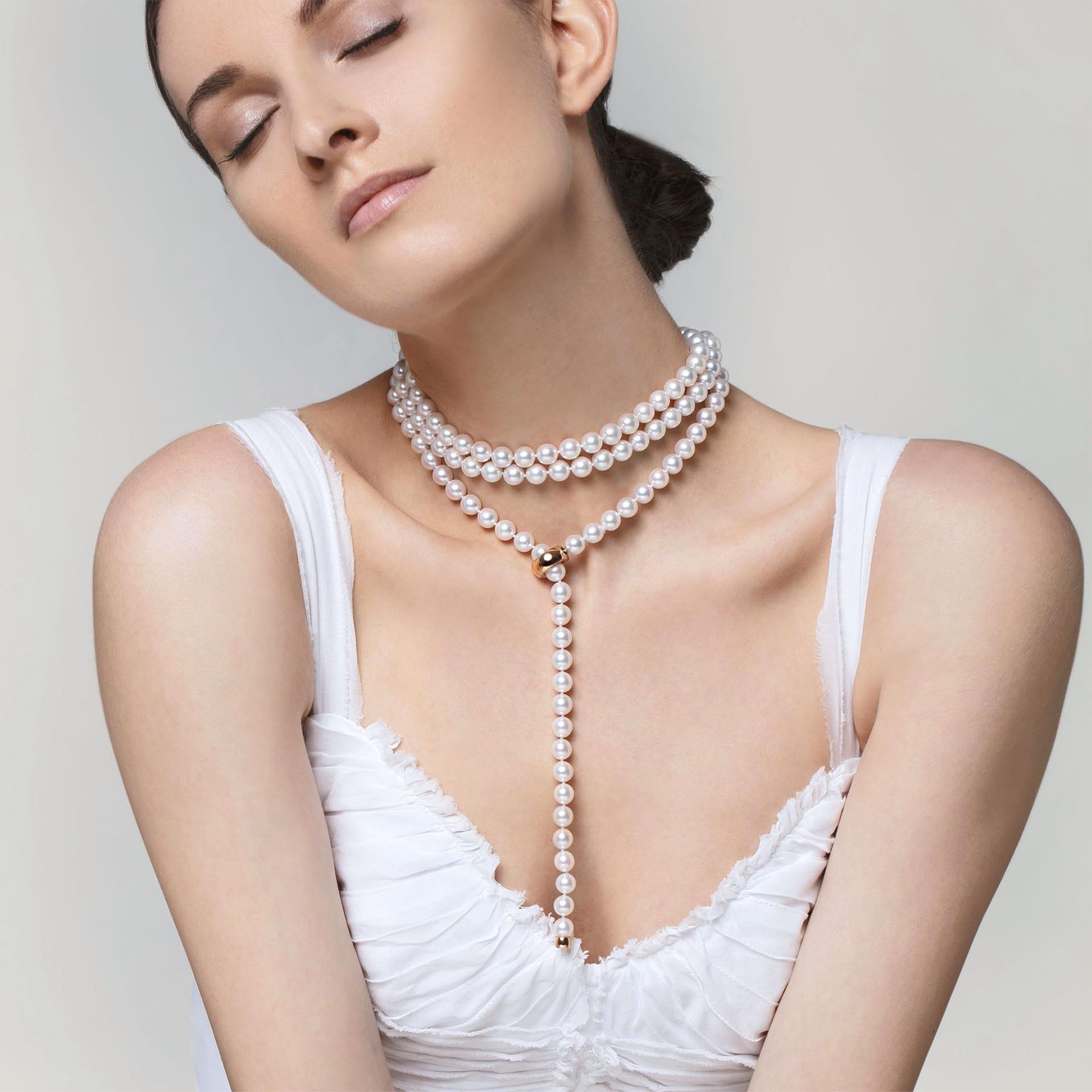 ASTRUA Collana Diva, Perle Akoya, Oro Bianco, Oro Rosa, Diamanti  1459DL-P3.8,5