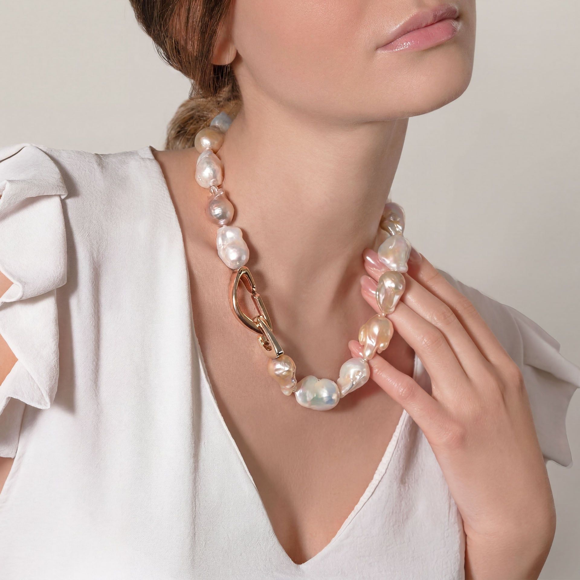 ASTRUA Collana Diva, Perle Barocche, Oro Rosa e Oro Bianco  DI6599KT.LM-PBAR