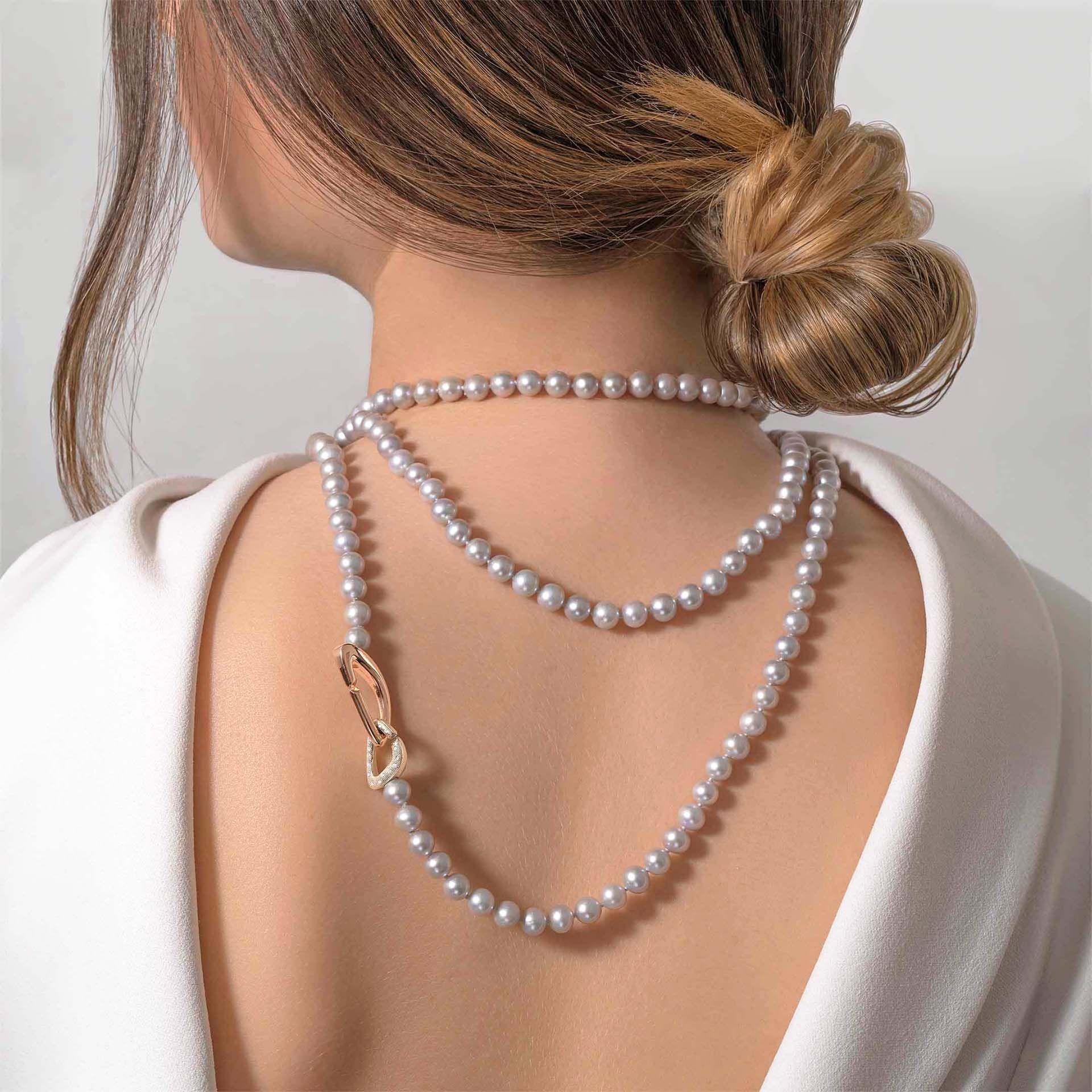 ASTRUA Collana Diva, Perle Freshwater, Oro Rosa e Oro Bianco  DI6599KTPD.P3PFWG7-7,5