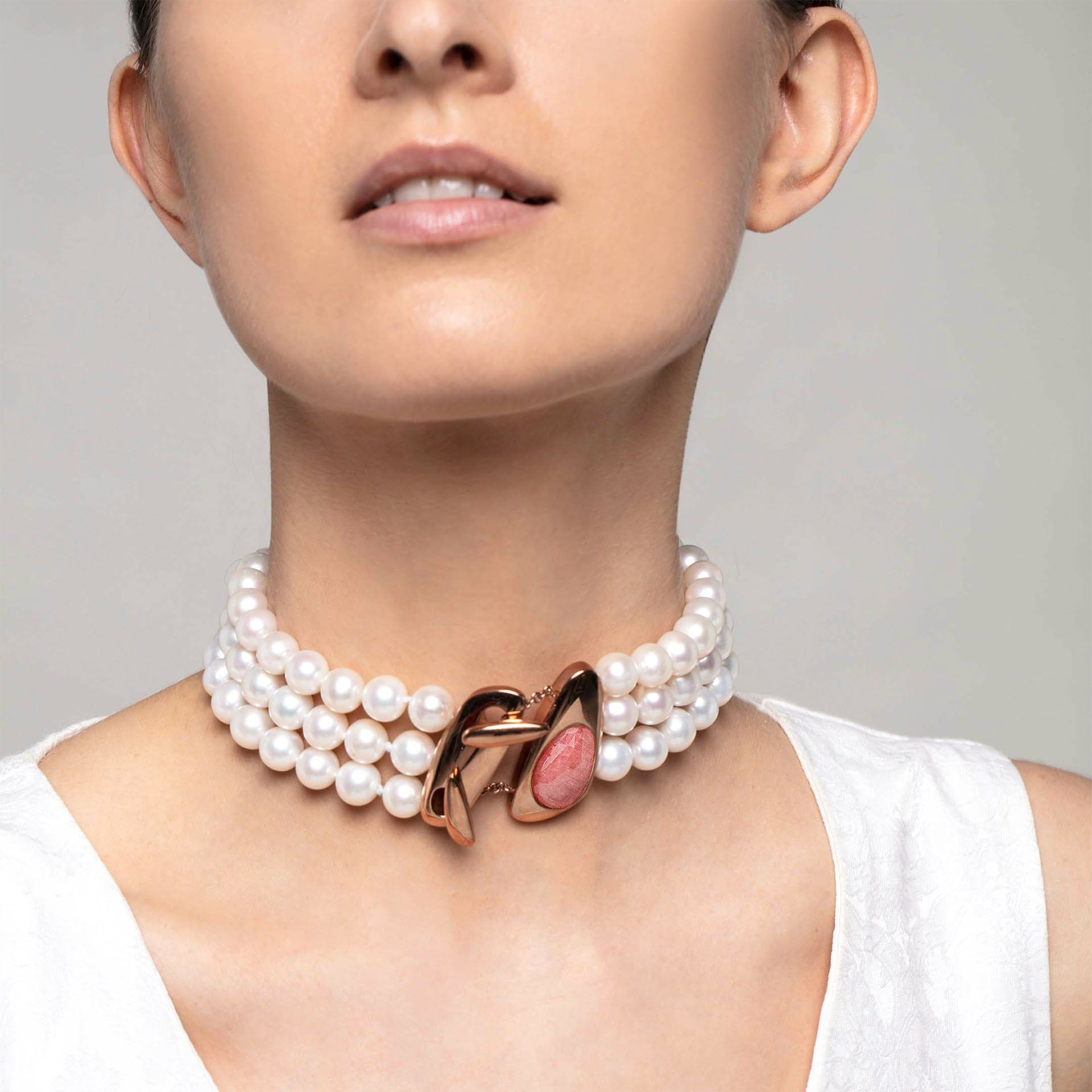 ASTRUA Collana Diva, Perle Freshwater, Oro Rosa, Zaffiro  MI49KTRZ-2