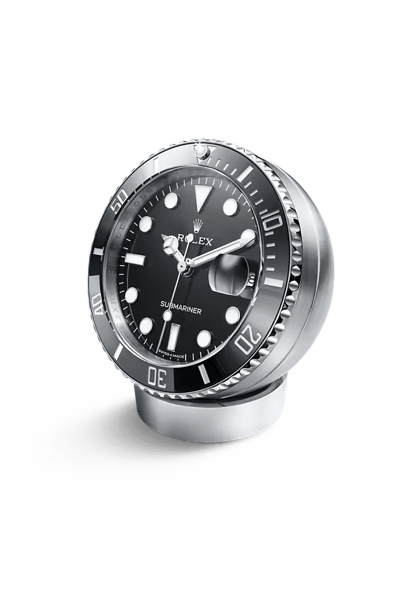 Rolex Pendoletta da tavolo Submariner Date in Oystersteelcon “Butterfly mother-of-pearl pavé”, lunetta Domed