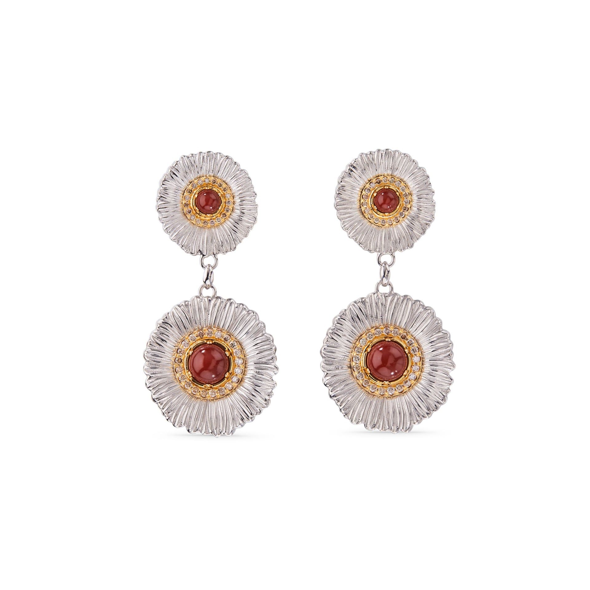 Buccellati Orecchini Blossoms Color in Argento con Diamanti e Diaspro Rosso  JAGEAR023593