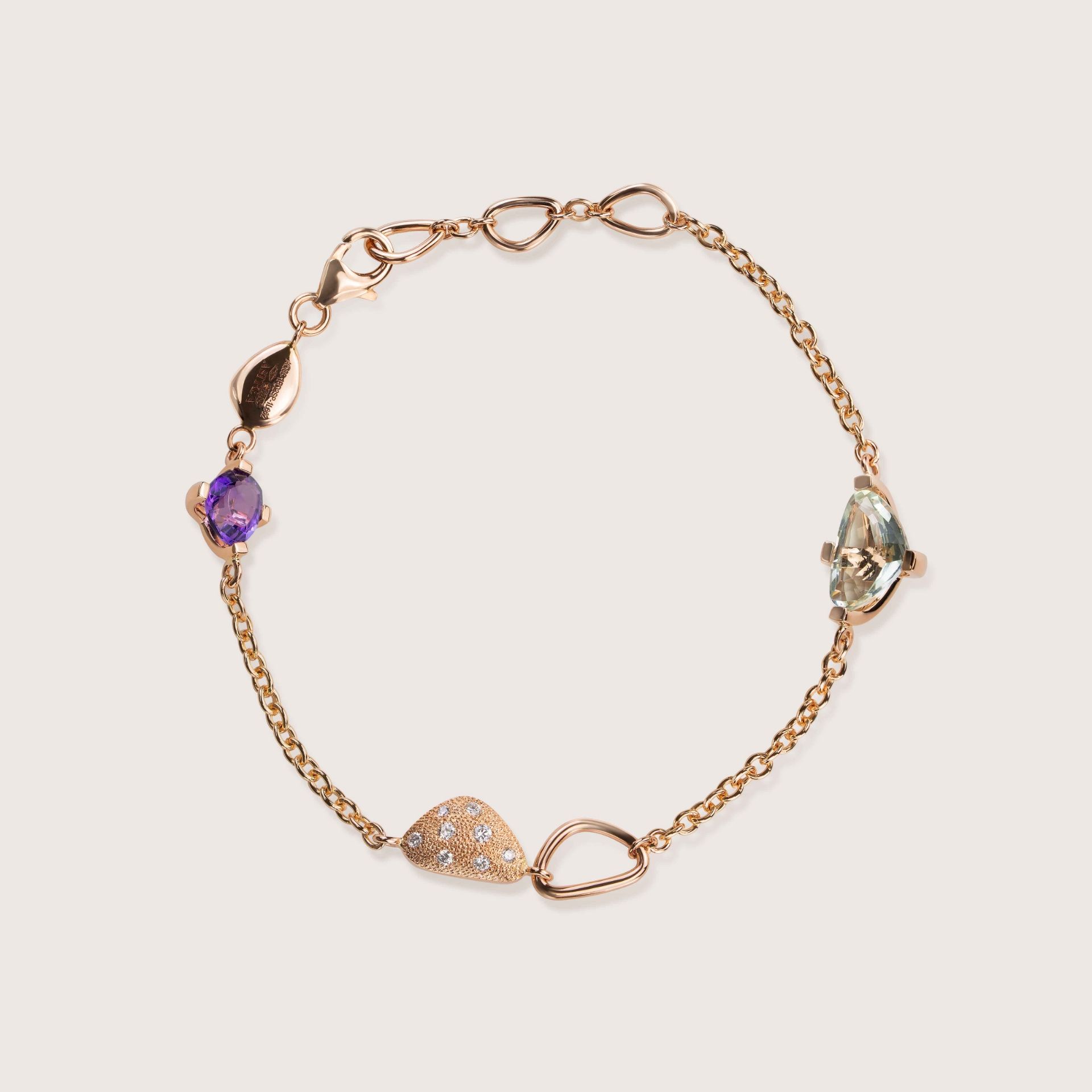 ASTRUA Bracciale Aquiloni, Oro Rosa, Diamanti, Ametista, Prasiolite  AQ85-1PD2SP-1