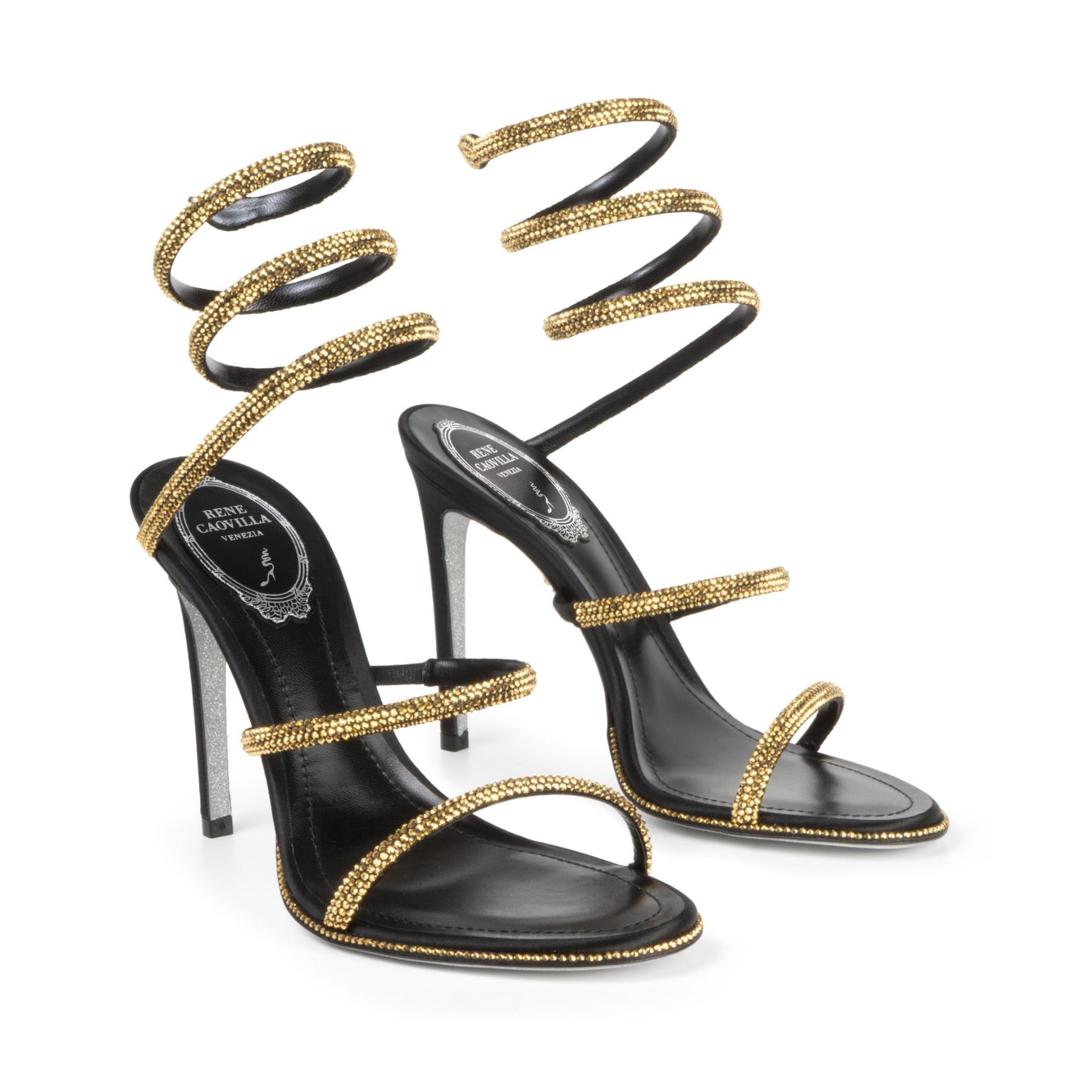 Rene Caovilla Cleo - Sandali Tacco Alto Nero e Oro  C12538-105-R001V284