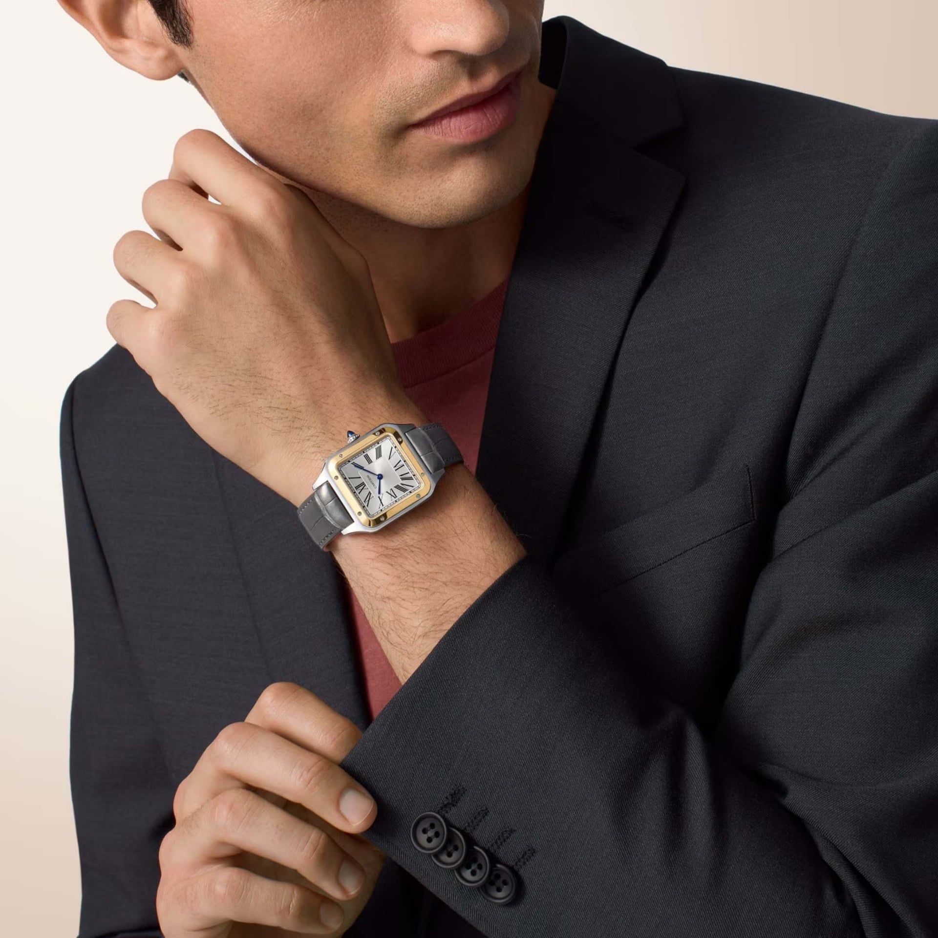 CARTIER Santos-Dumont Modello Grande, Acciaio e Oro Giallo, Pelle 43,5 X 31,4 MM W2SA0046