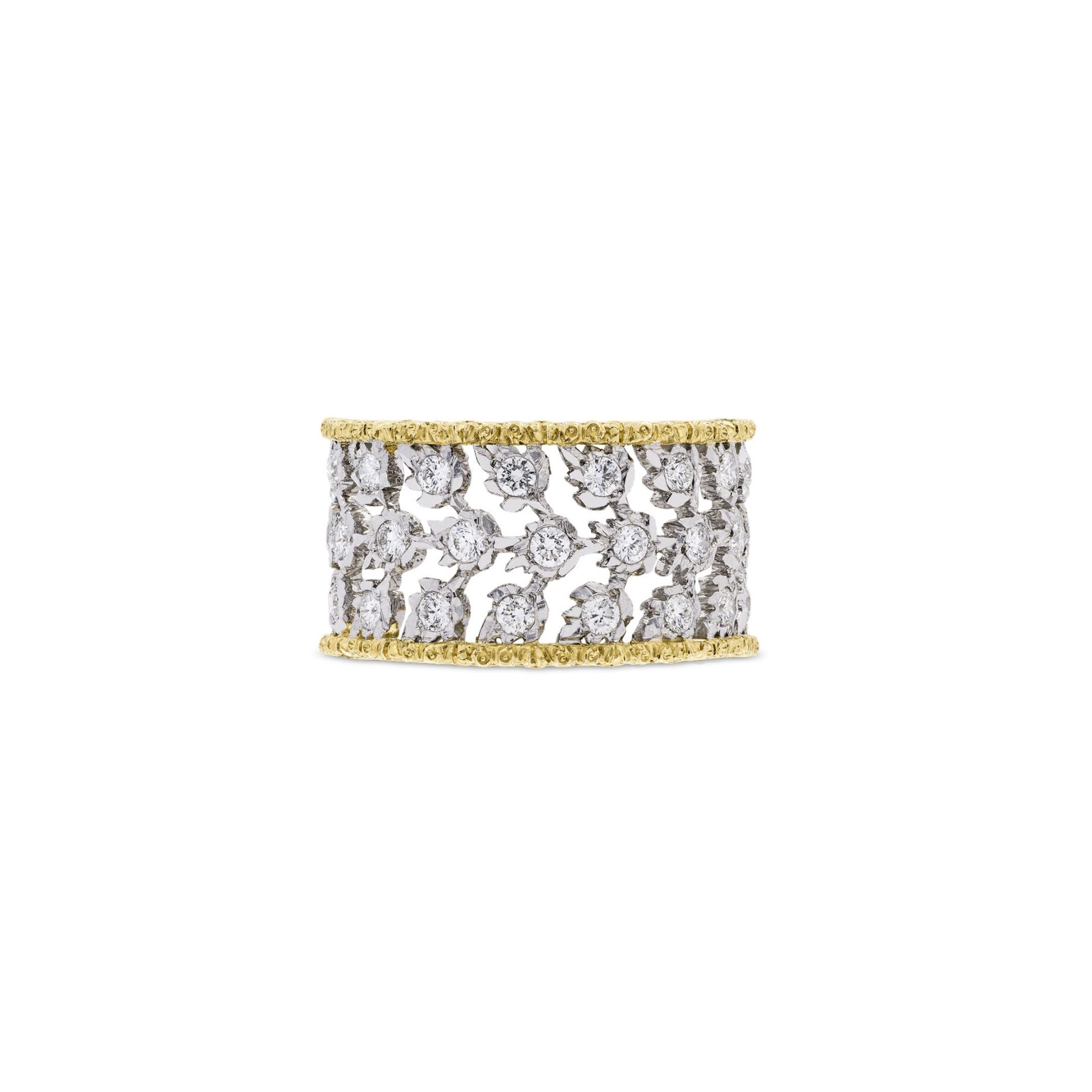 Buccellati Anello Eternelle Ramage in Oro Bianco e Giallo con Diamanti Stile Fogliette  JAUETE008920