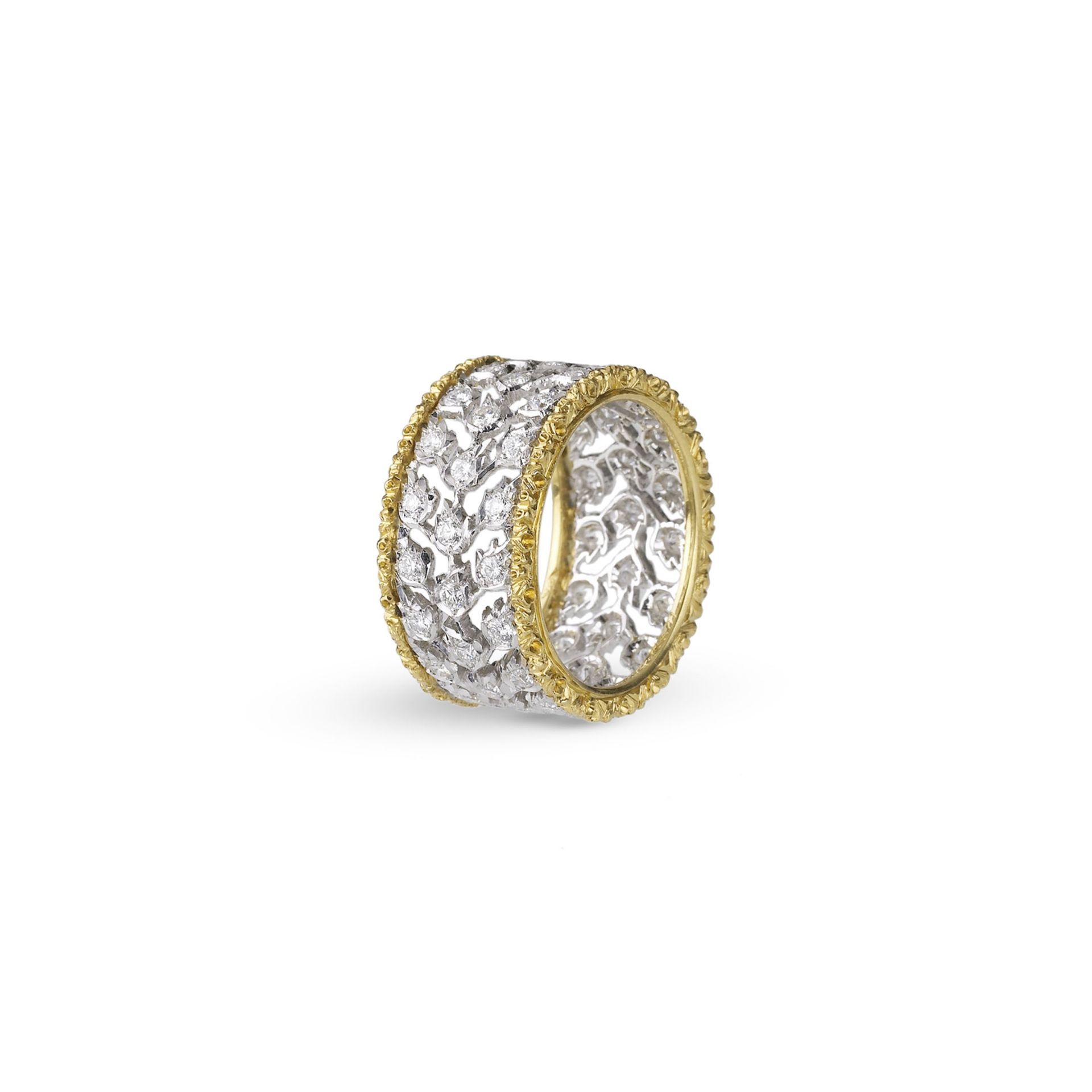Buccellati Anello Eternelle Ramage in Oro Bianco e Giallo con Diamanti Stile Fogliette  JAUETE008920